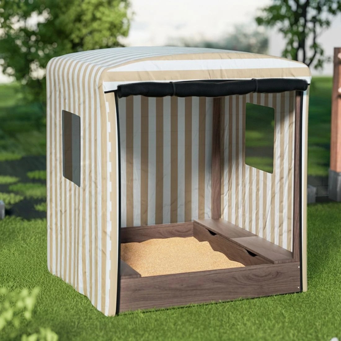 6 Keezi Kids Sandpit Wooden Sandbox Pit with Canopy Window Water Basin 120cm - Brown, 6 of 6