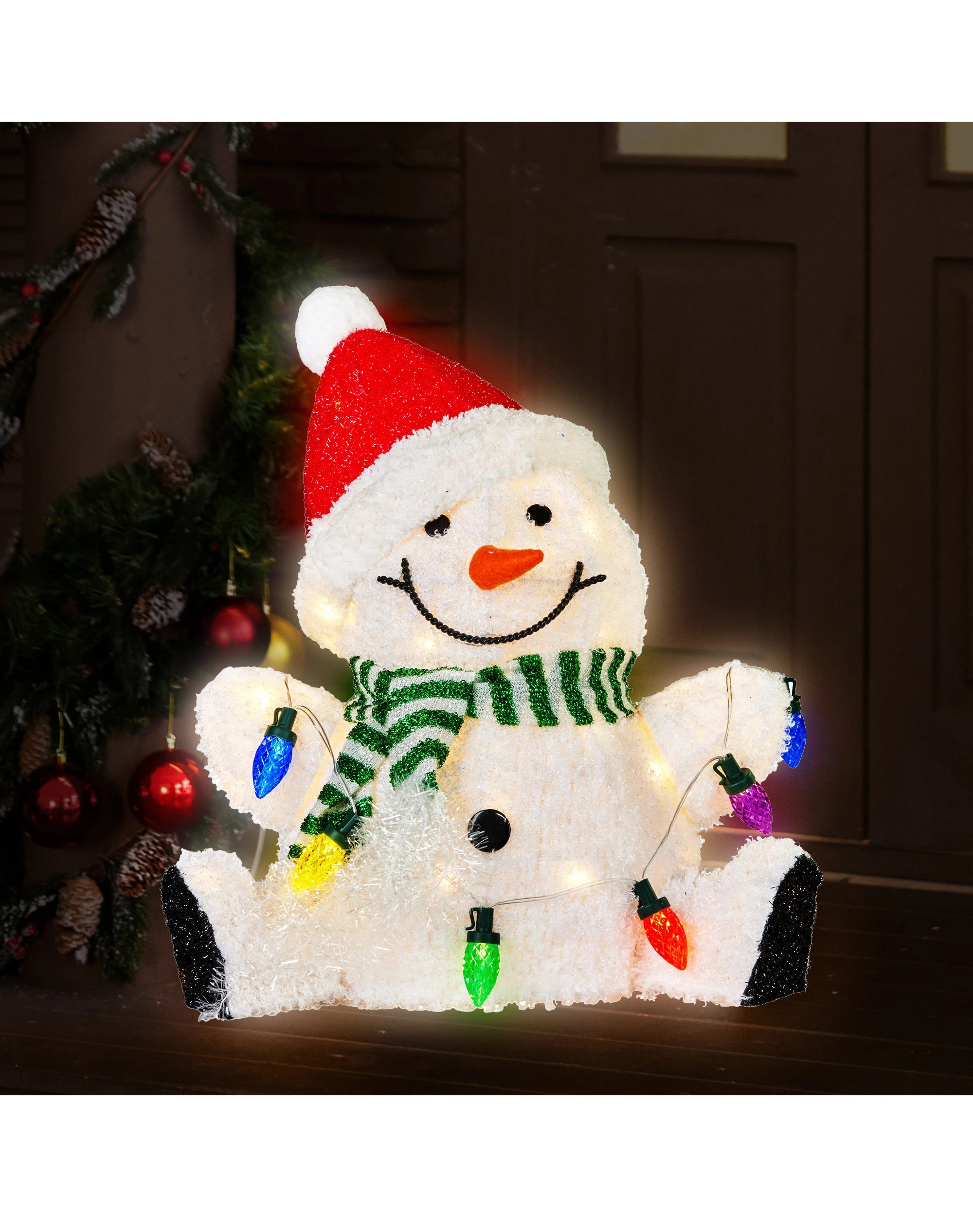 7 Christabelle Sitting Christmas Snowman Display With Lights - 40cm, 7 of 7