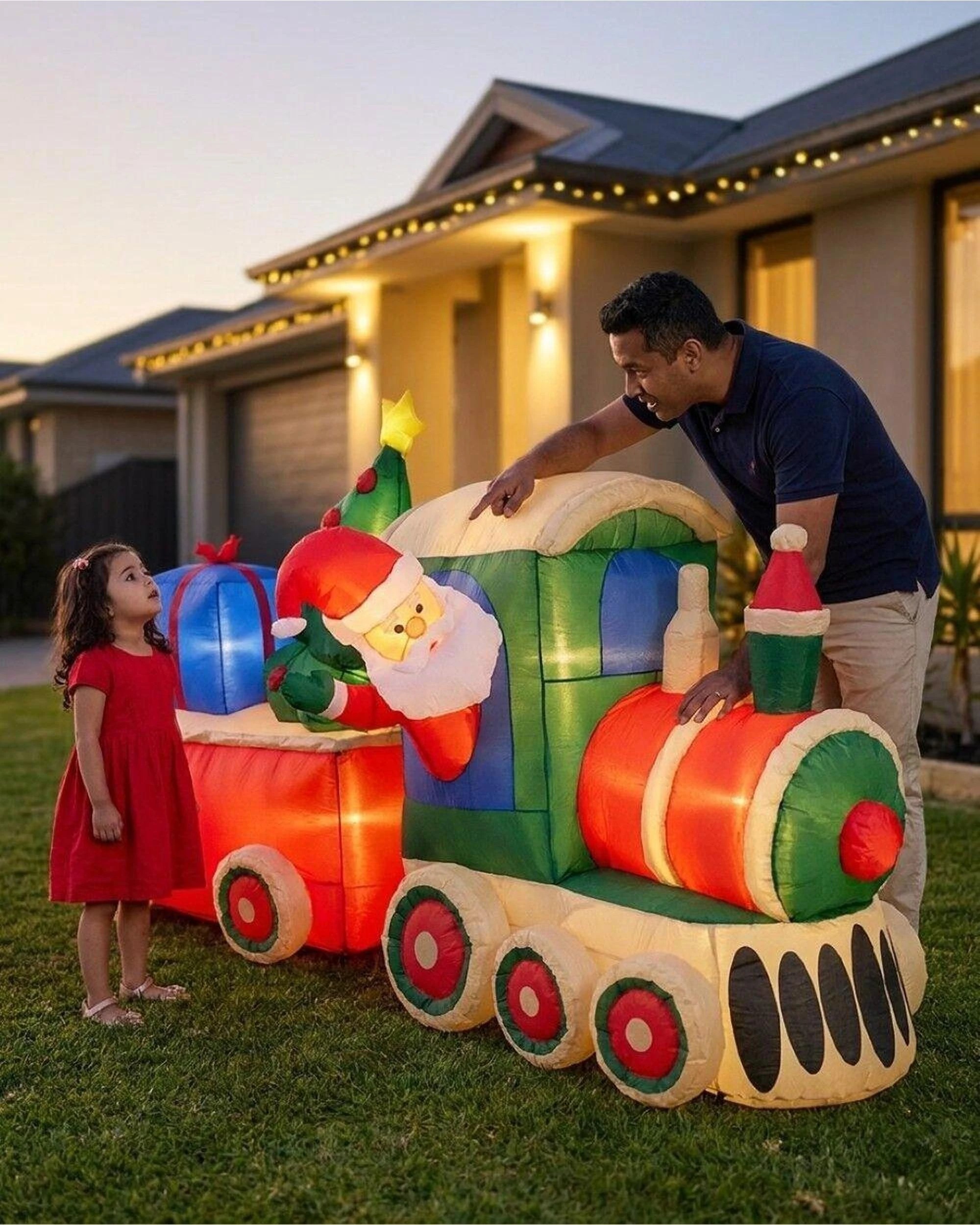 Christmas Warehouse 2.4m Santa Express Train Inflatable Display - LED ...
