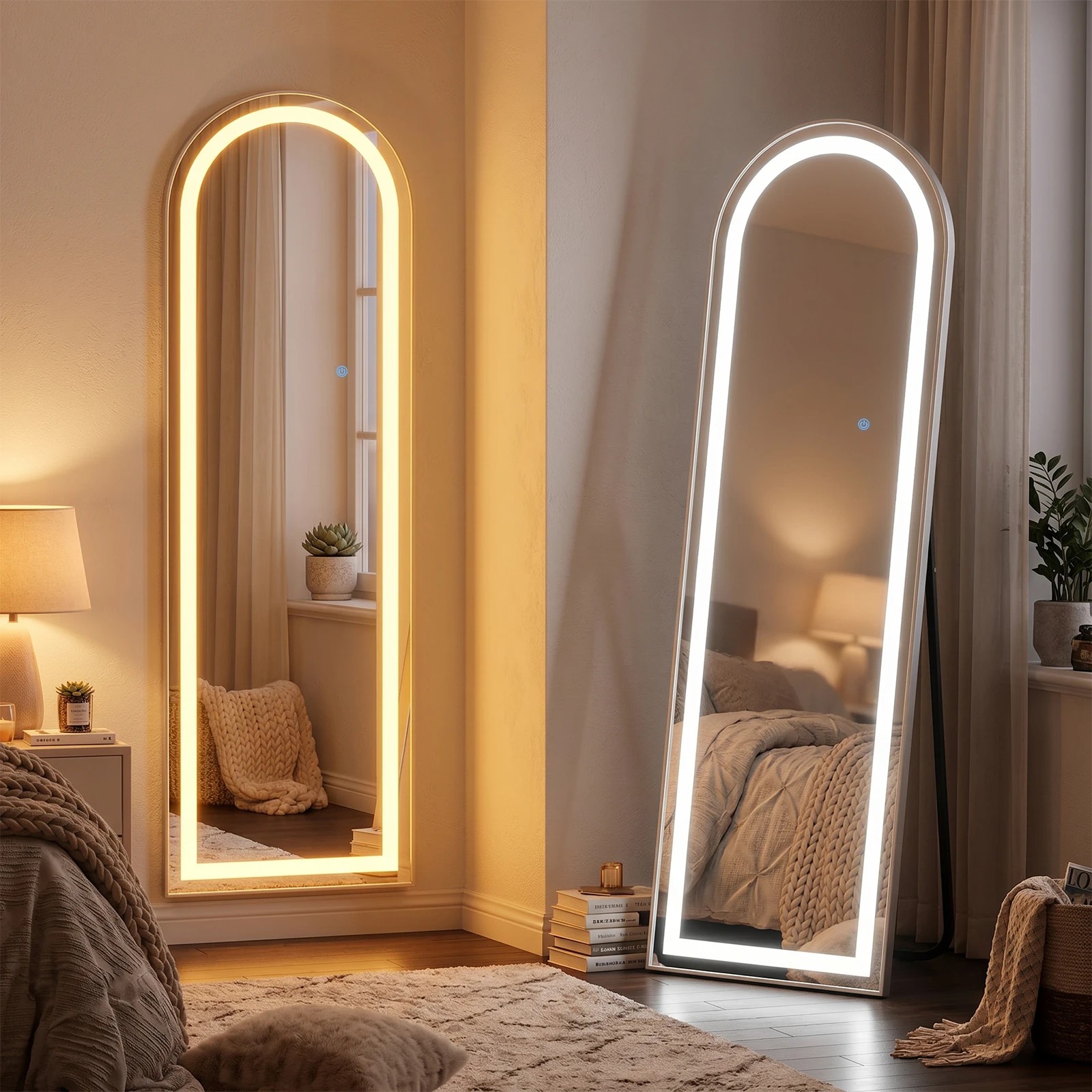 2 Advwin Arched Full Length Floor Mirror with LED Lights 160x50cm Wall Mounted, 2 of 10