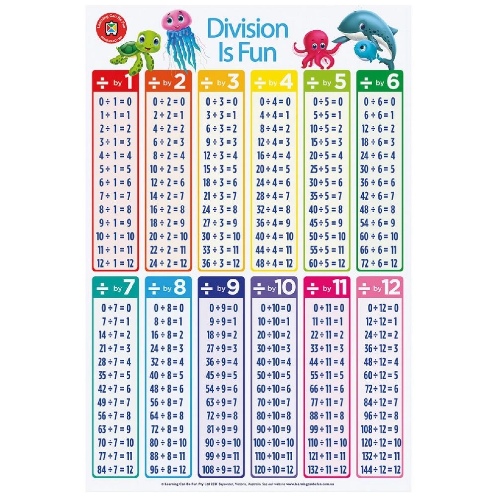 Learning Can Be Fun Division is Fun Double-sided Chart - Kmart