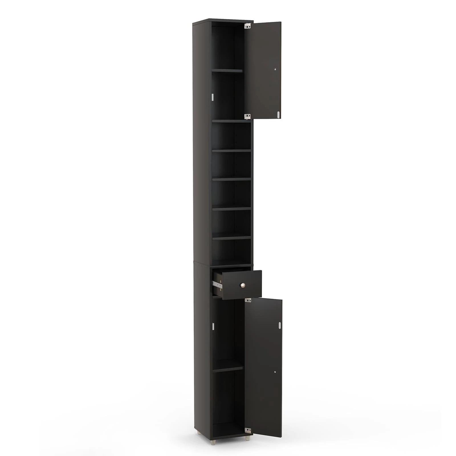 1 Costway 1.8M Slim Bathroom Cabinet Storage Organizer Kitchen Cupboard Sideboard - Black, 1 of 2