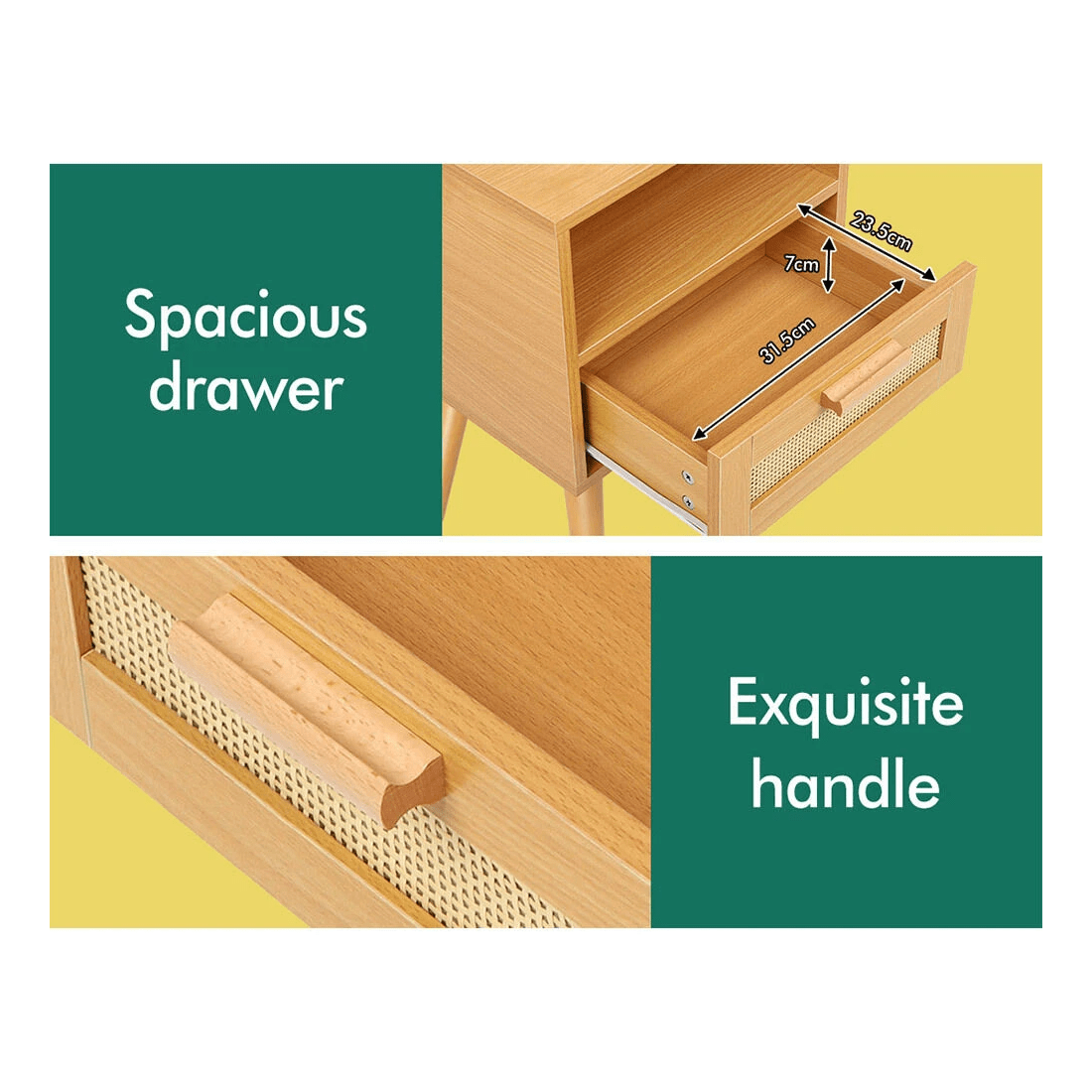 10 Alfordson Bedside Table Nightstand Side Storage Cabinet Scandinavian Rattan - Wood, 10 of 10