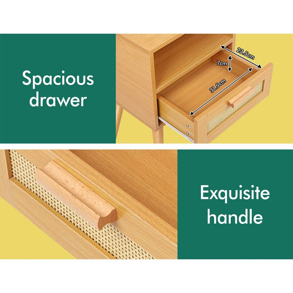 10 Alfordson Bedside Table Nightstand Side Storage Cabinet Scandinavian Rattan - Wood, 10 of 10