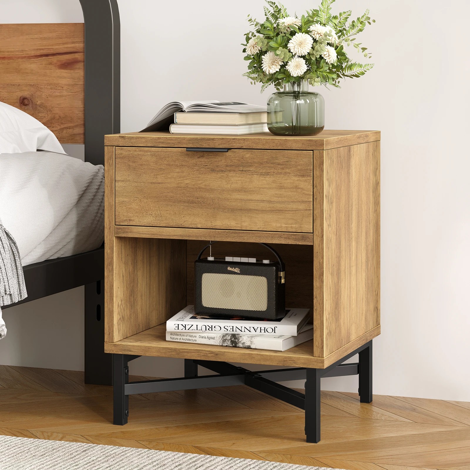 2 Alfordson 2x Bedside Table Retro Nightstand Side Cabinet - Brown, 2 of 10