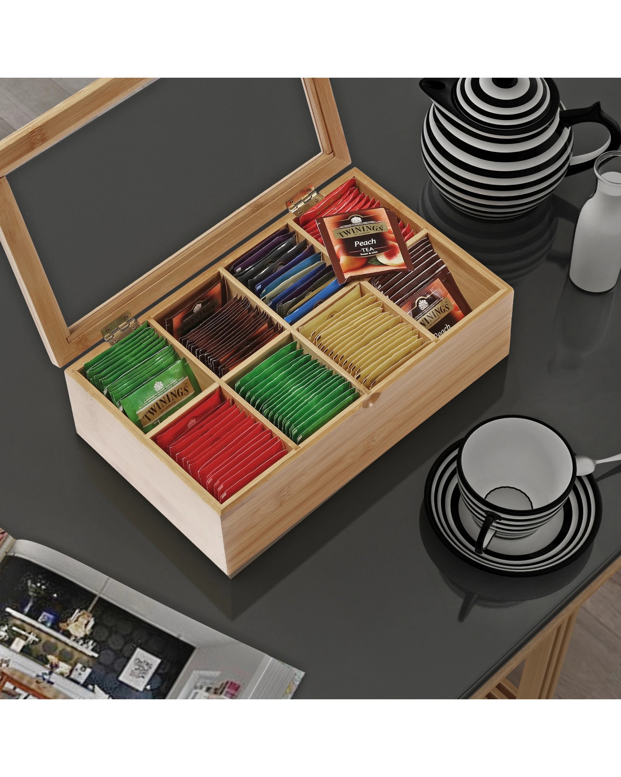 2 Sherwood Home Bamboo 8 Compartment Tea Box with Window 31.6x19x9.6cm - Natural Brown, 2 of 4