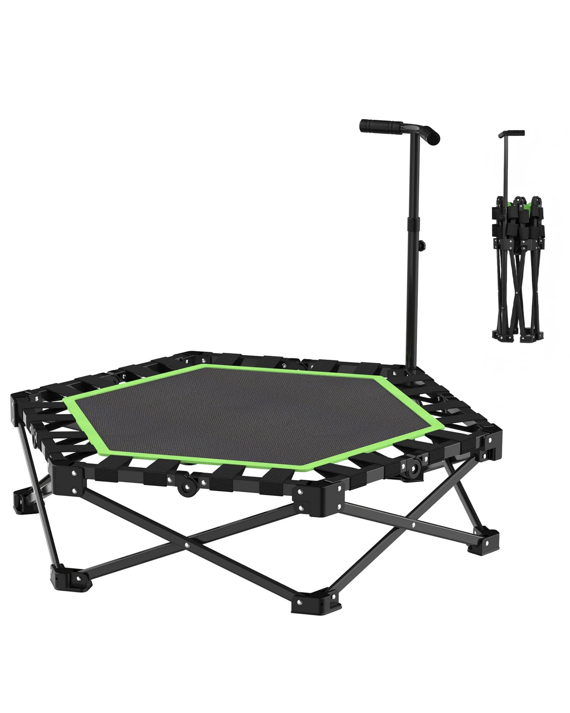 1 Advwin 42" Mini Trampoline 3s Quick Folding Rebounder with 3 Level Adjustable Handle, 150KG Capacity Green, 1 of 6