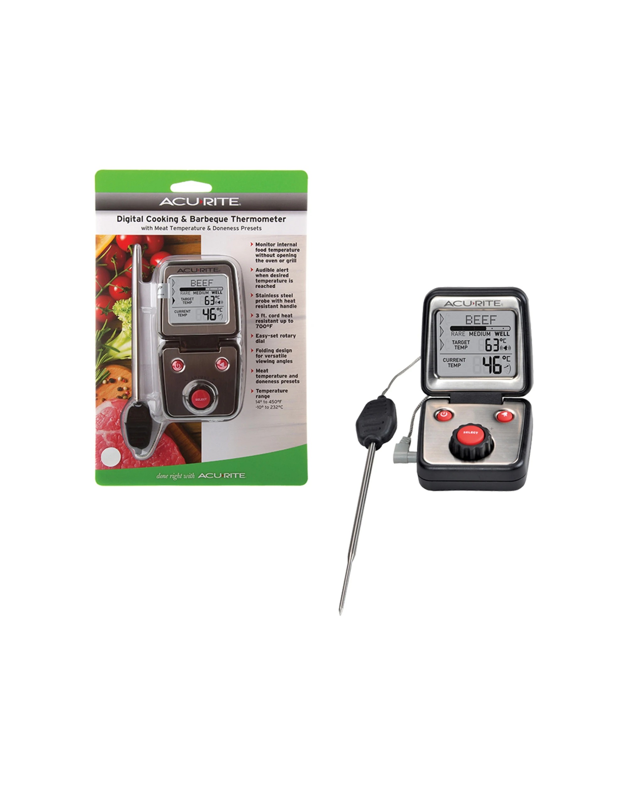 2 Acurite Digital Cooking And Barbeque Thermometer Stainless Steel Probe - Black, 2 of 2
