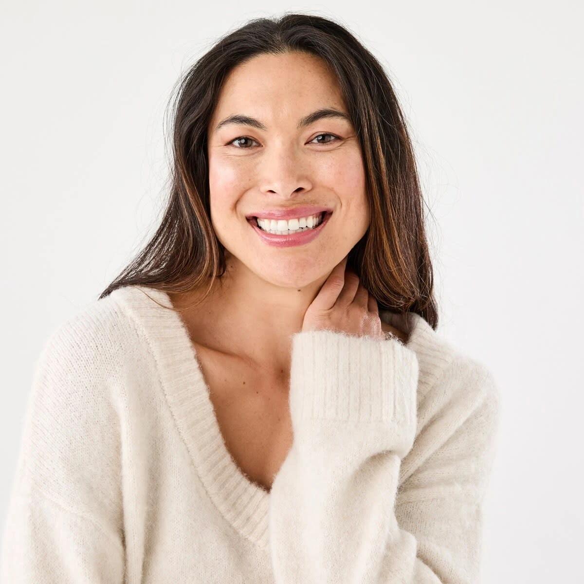 4 Fluffy V-Neck Jumper Beige Marl, 4 of 7