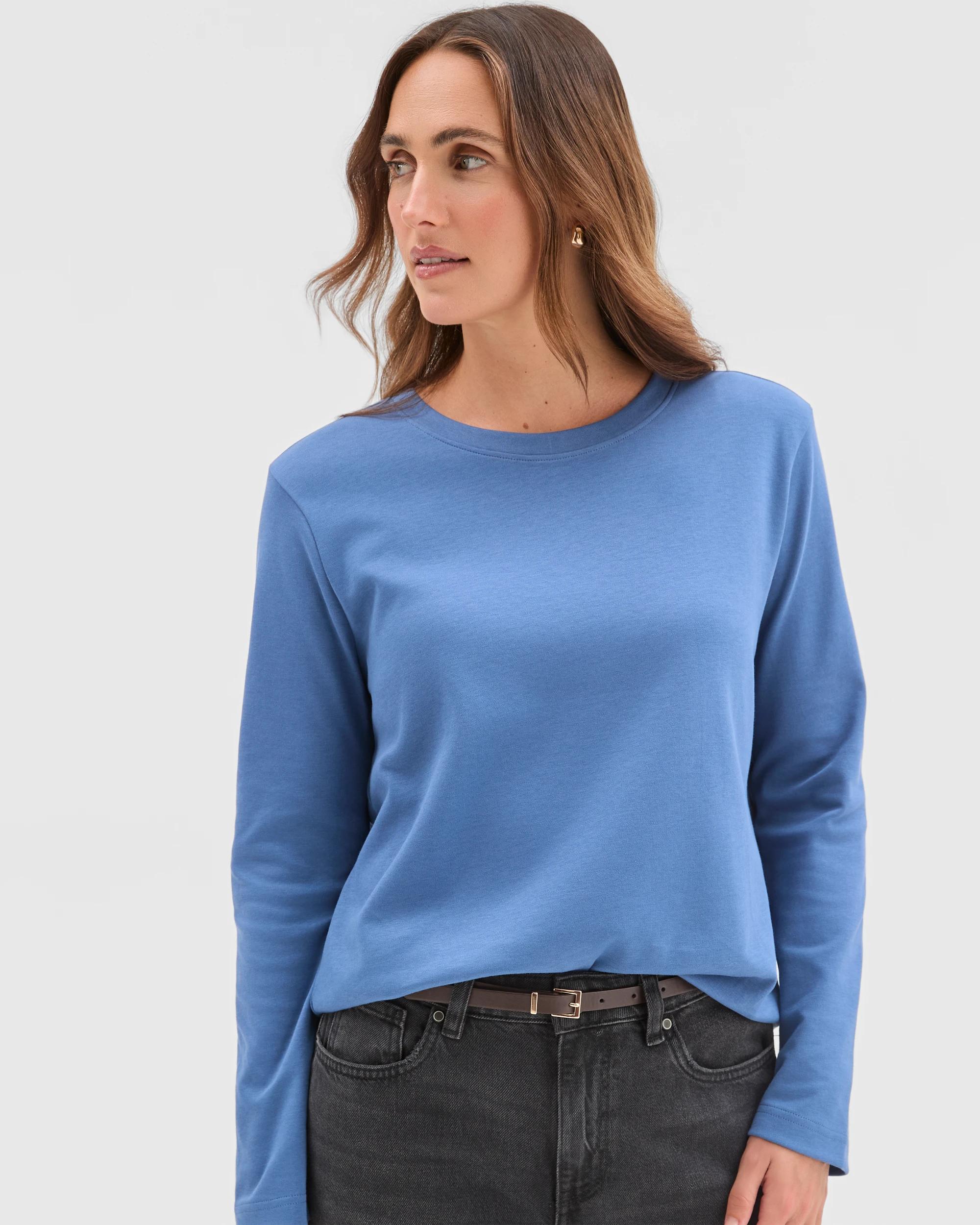 3 Target Woman Australian Cotton Classic Long Sleeve Crew Neck T-Shirt BLUE JAY, 3 of 6