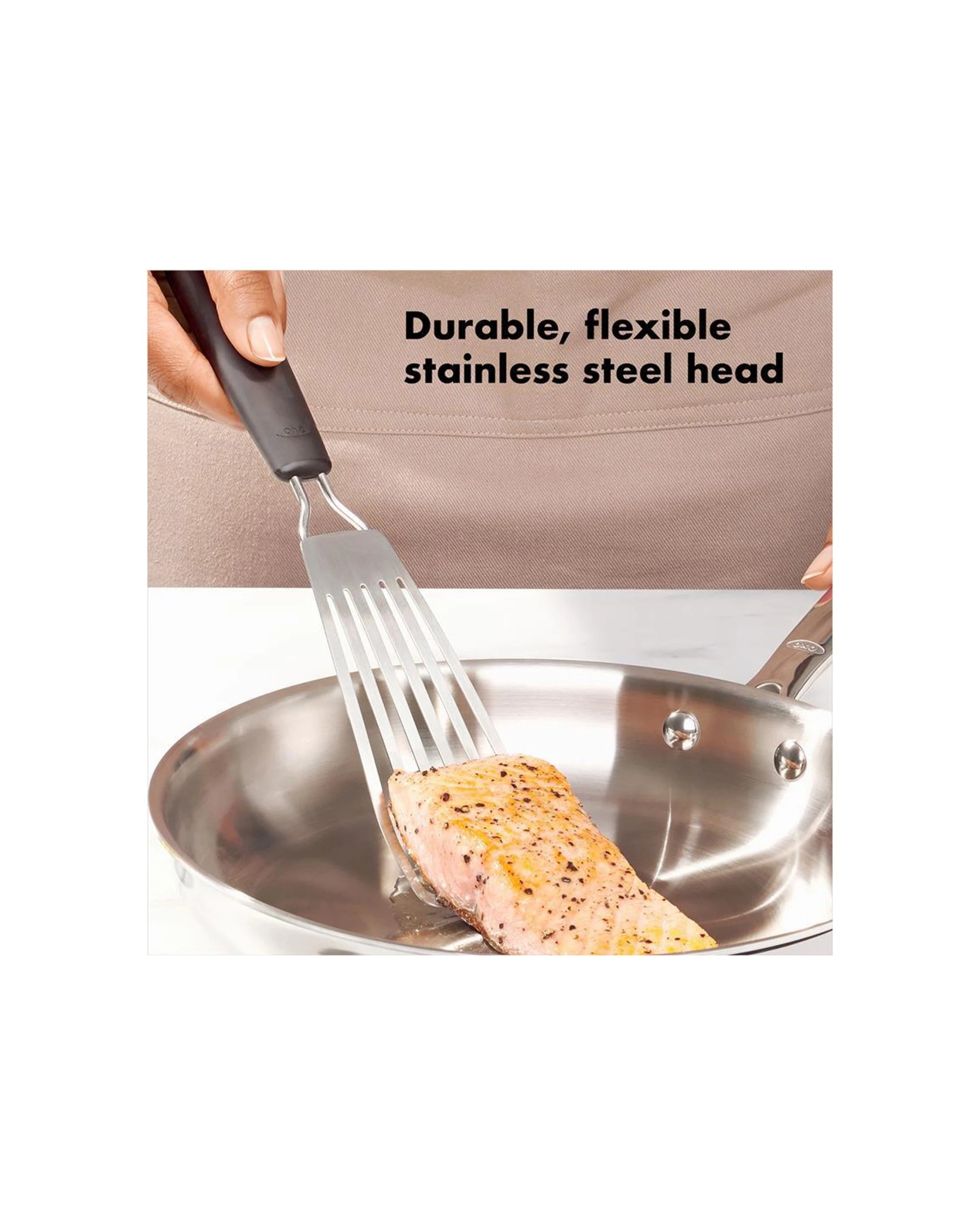 4 Oxo Little Fish Turner 29cm Stainless Steel Slotted Spatula Non-slip Grip - Silver, 4 of 4