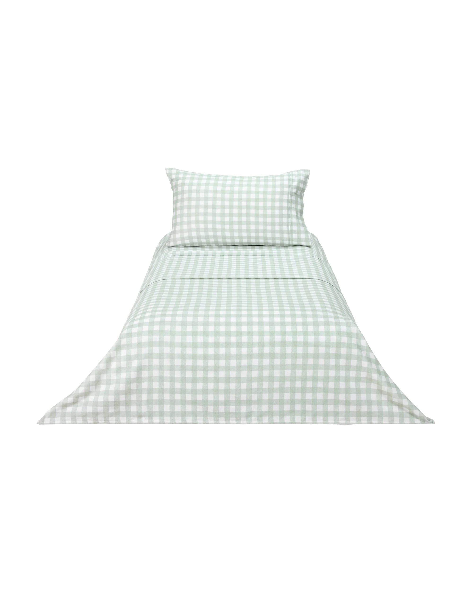 6 Gingham Cotton Flannelette Sheet Set - Single Bed, Sage, 6 of 7