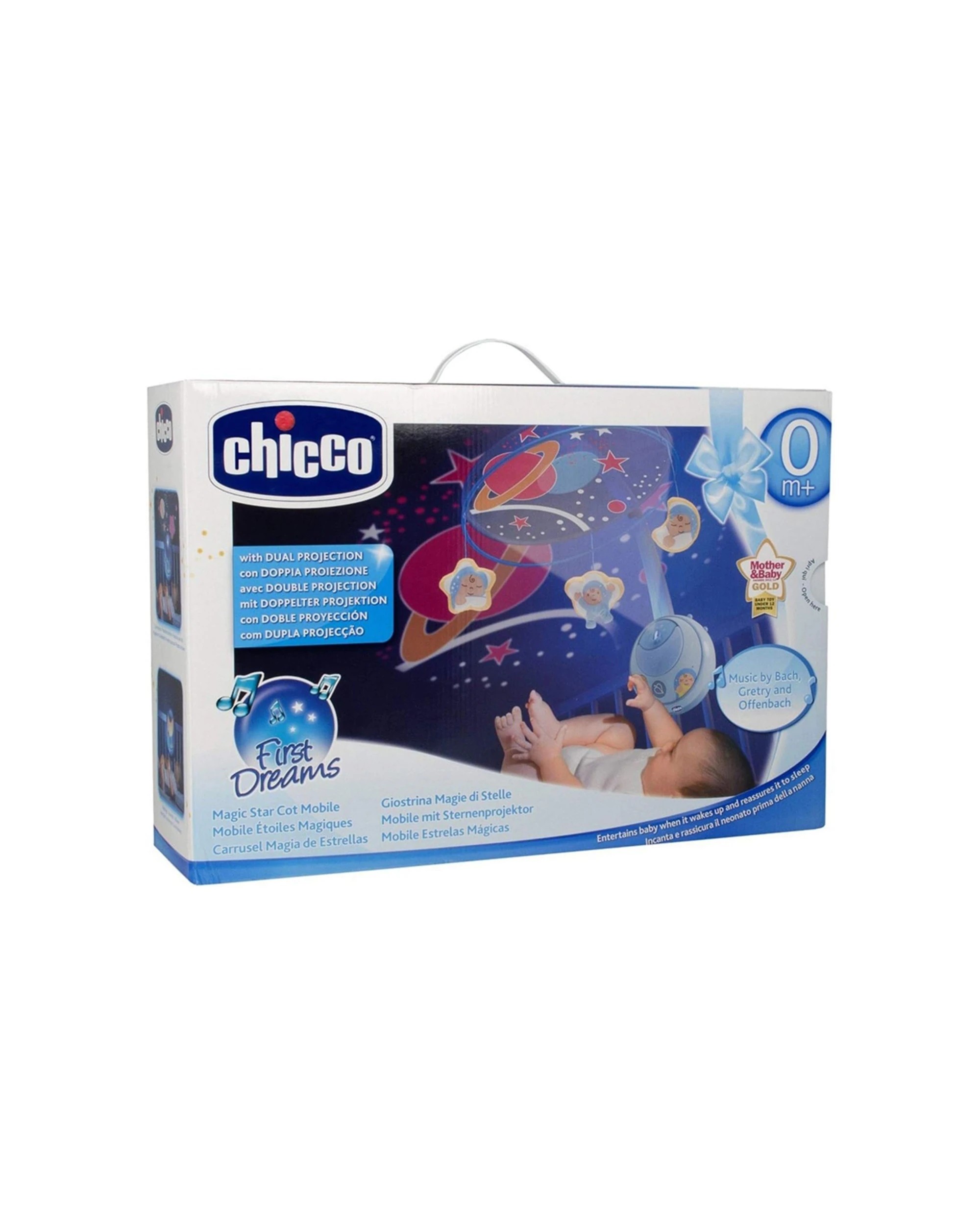 2 Chicco Toy Baby Magic Stars Cot Mobile Night Light Double Projection Nursery - Blue, 2 of 3