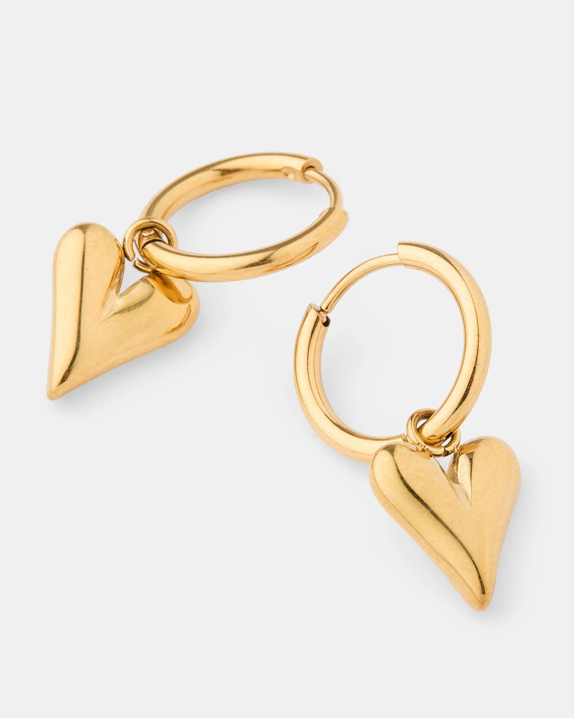 3 Waterproof Stainless Steel Heart Hoop Earrings - Gold Tone Gold, 3 of 5