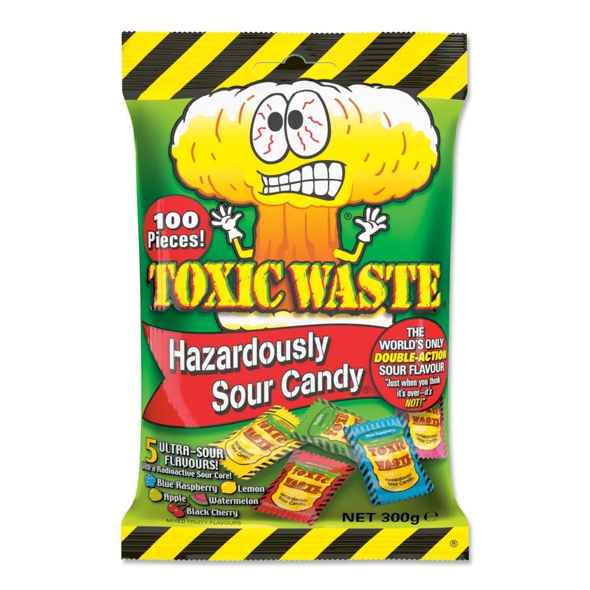 1 100 Piece Toxic Waste Hazardously Sour Candy Bag 300g, 1 of 1