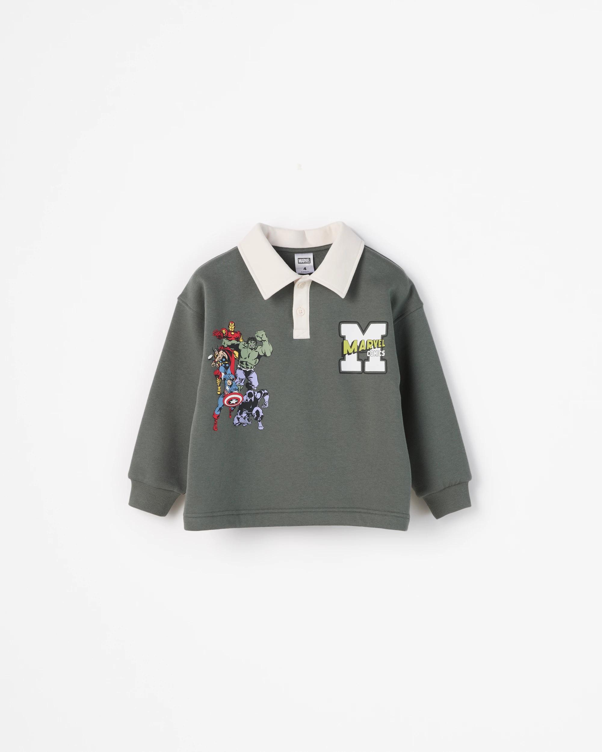 1 Disney Marvel Australian Cotton Blend Lightweight Long Sleeve Rugby Top GREEN, 1 of 1