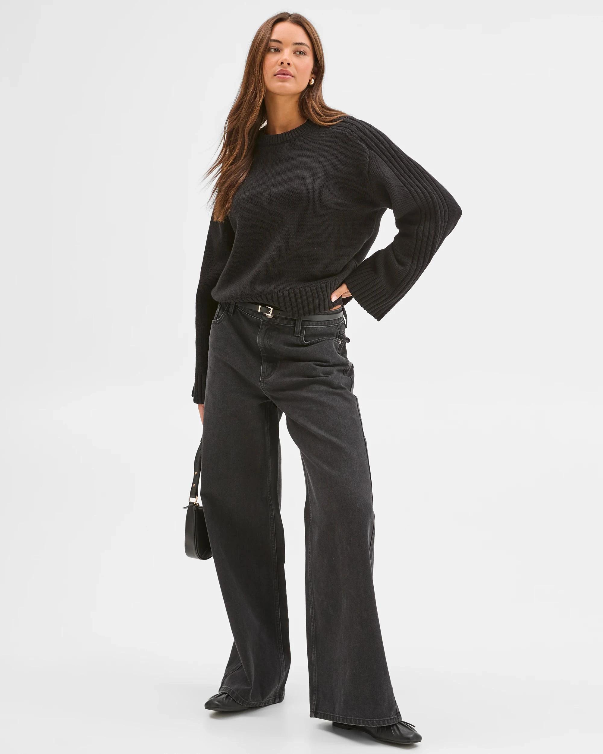 2 Lily Loves Australian Cotton Blend Crew Neck Knit Jumper BLACK, 2 of 6