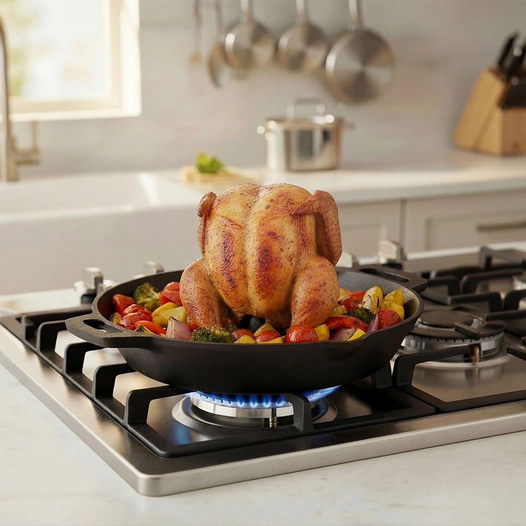 7 TOQUE Cast Iron BBQ Poultry Roaster Pan,Diameter 24, 7 of 7