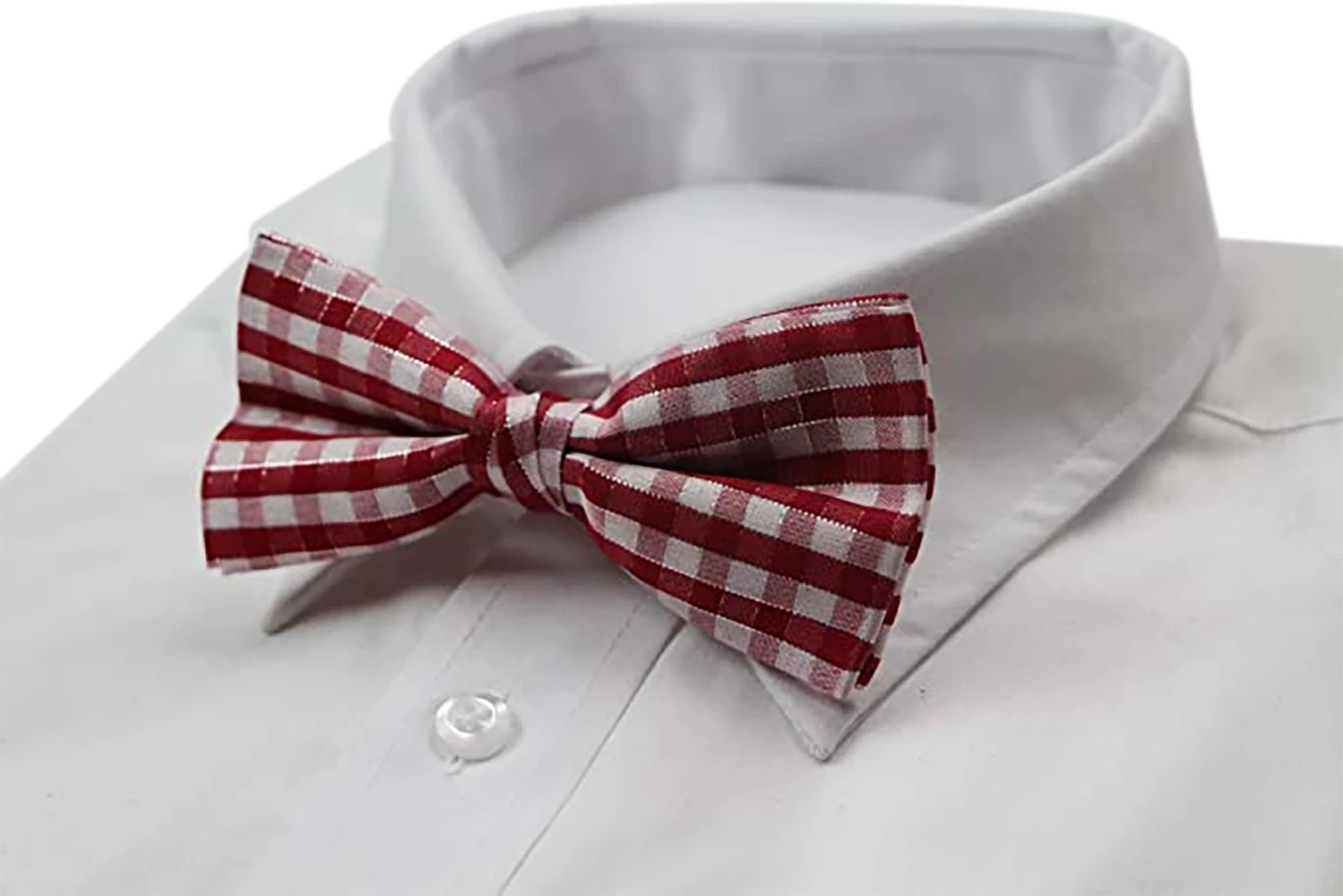 5 Zasel Mens Red, White & Pink Plaid Patterned Tinsel Bow Tie - Multi, 5 of 5
