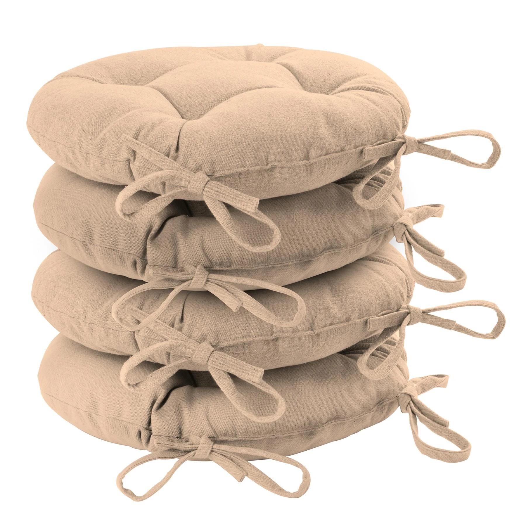 1 Harbour Housewares Round Dining Chair Seat Cushions - 40cm - Pack of 4 - Beige, 1 of 7