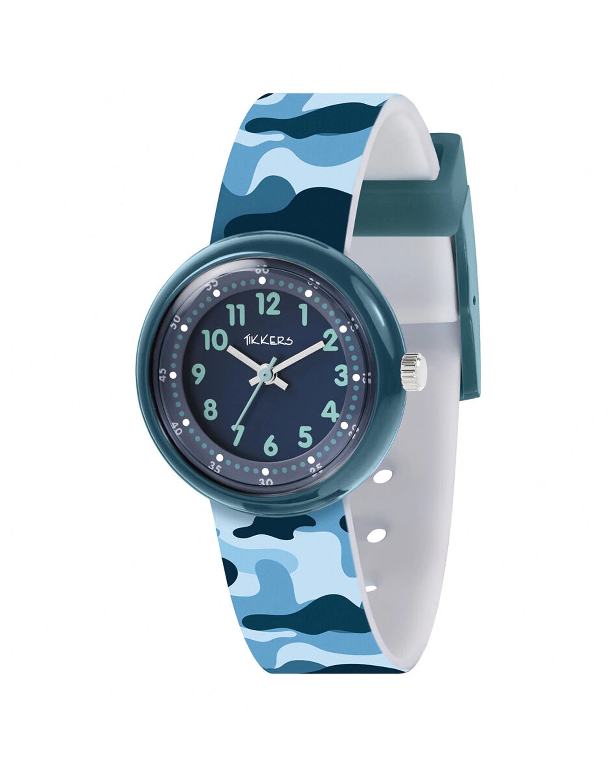 1 Tikkers Time Camouflage Dial Watch With Silicone Adjustable Straps - Blue, 1 of 3