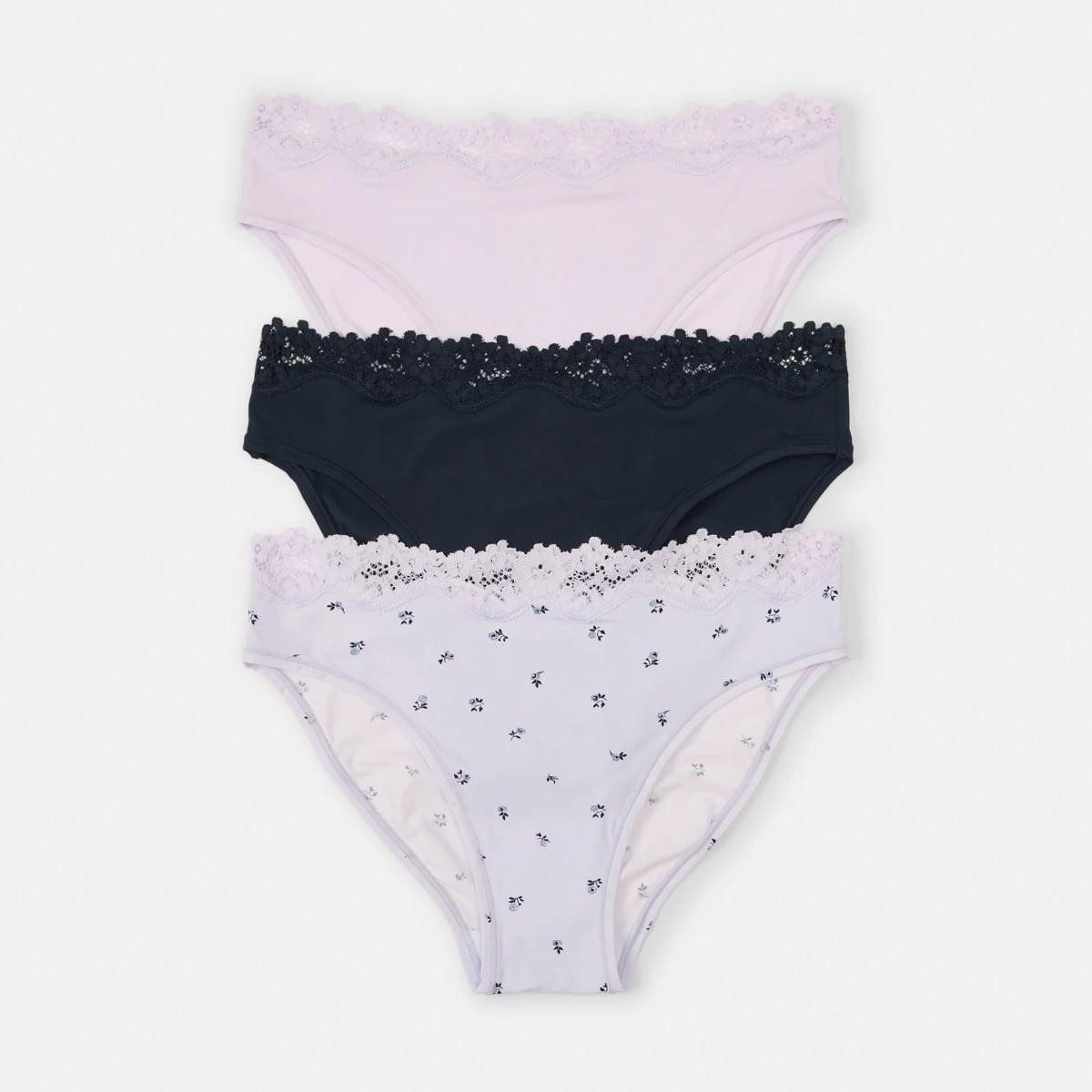 1 3 Pack Super Soft Lace Bikini Briefs LAVENDER FLORAL, MIDNIGHT, LILY LAVENDER, 1 of 9
