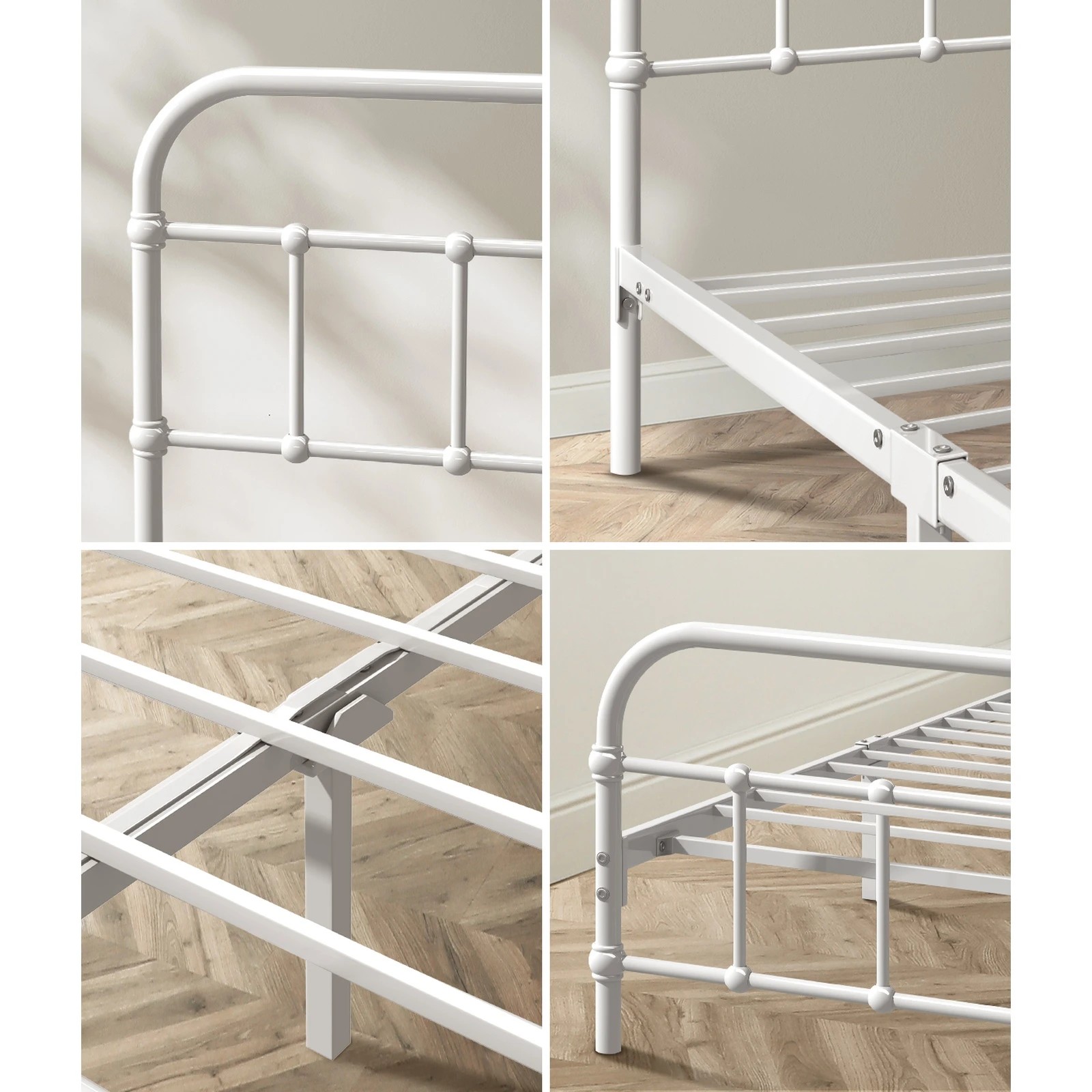 4 Oikiture Metal Bed Frame King Single Size Bed Base with 2 Drawers - White, 4 of 9