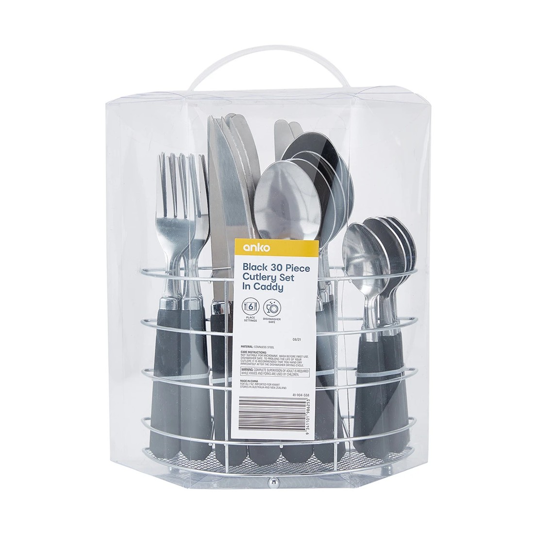 6 Black 30 Piece Cutlery Set with Caddy, 6 of 6