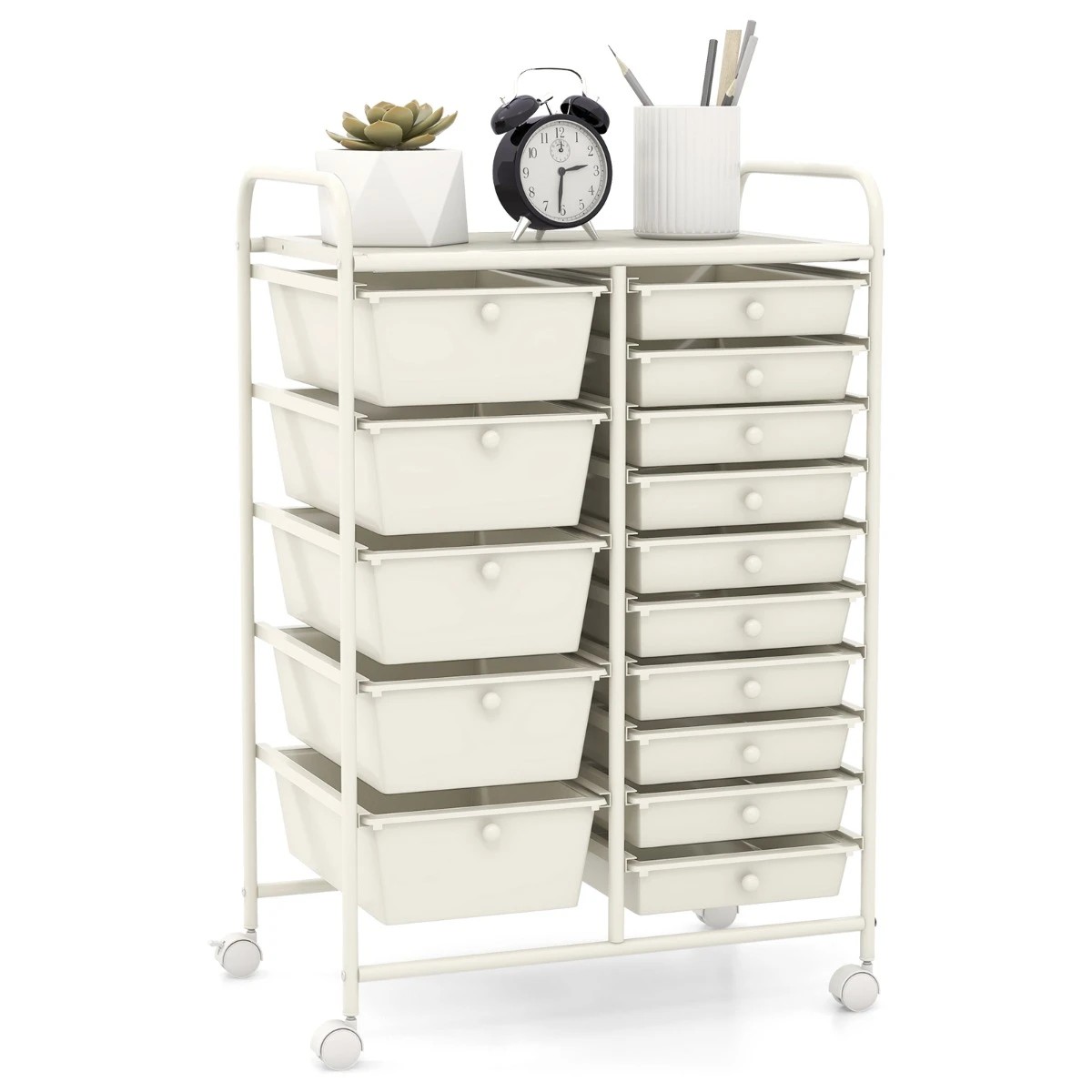 5 Costway 15 Drawers Rolling Storage Cart Mobile Utility Trolley - White, 5 of 5