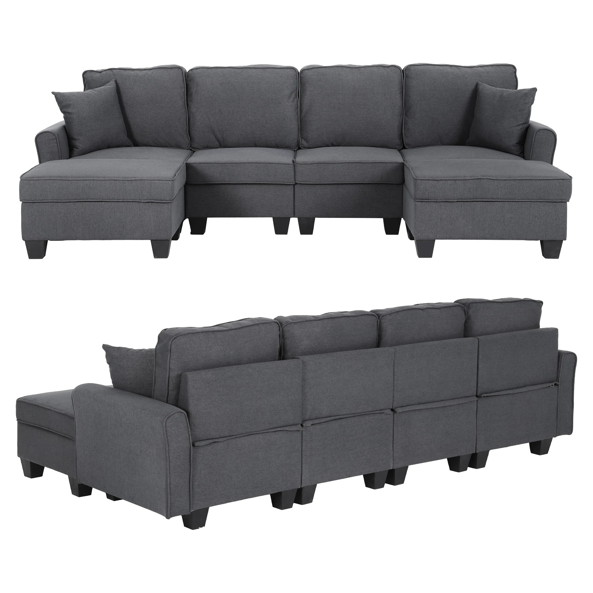 3 Artiss Modular Sectional U Shaped Storage Sofa Couches for Living Room - Grey, 3 of 8
