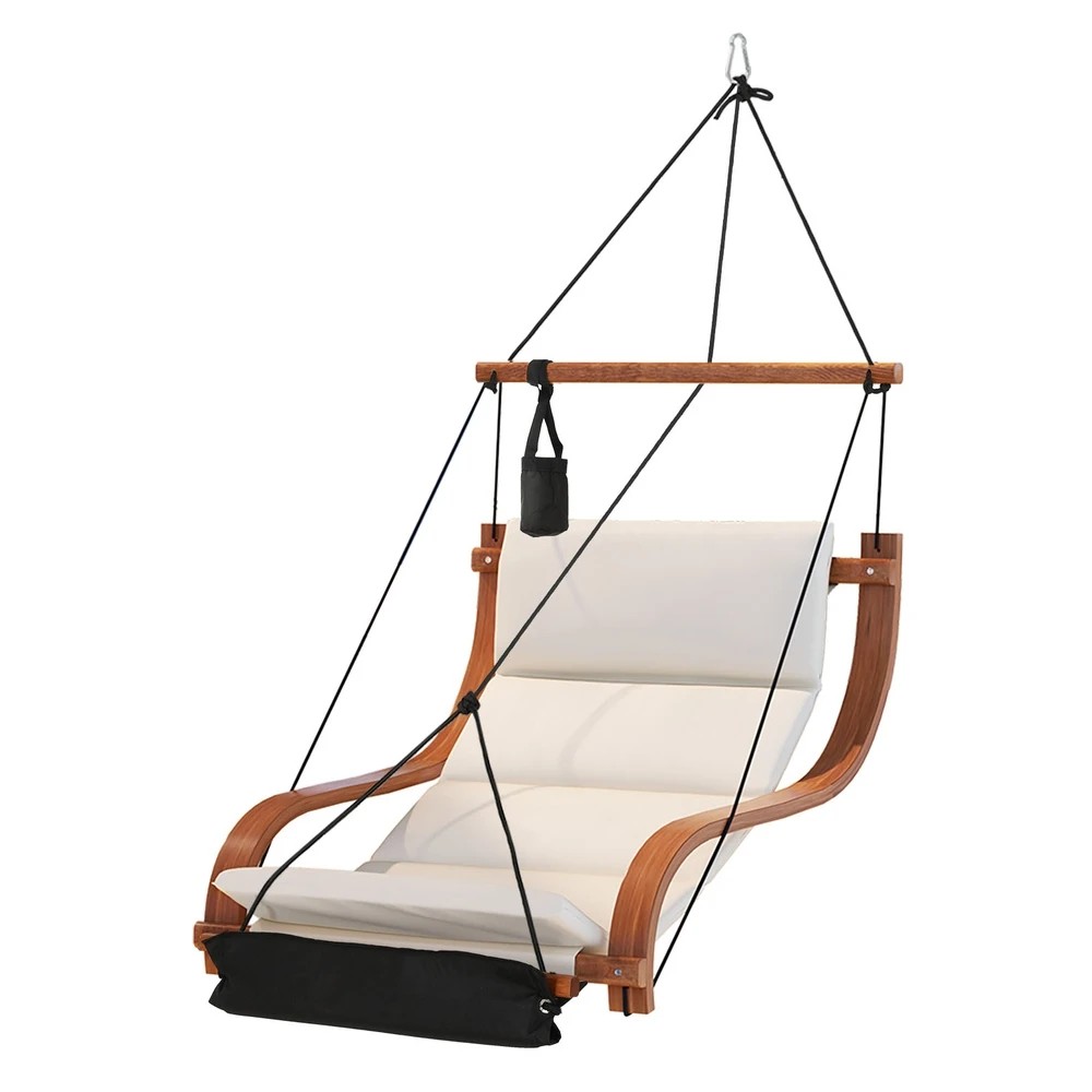 1 Gardeon Hammock Chair Wooden Hanging Indoor Outdoor Lounge - Beige, 1 of 5