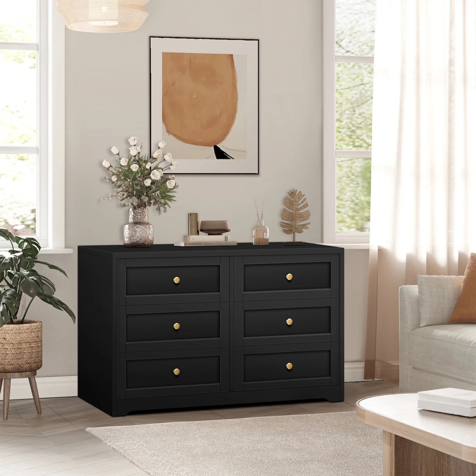 4 Alfordson 6 Chest of Drawers Hamptons Storage Cabinet Dresser Tallboy - Black, 4 of 8