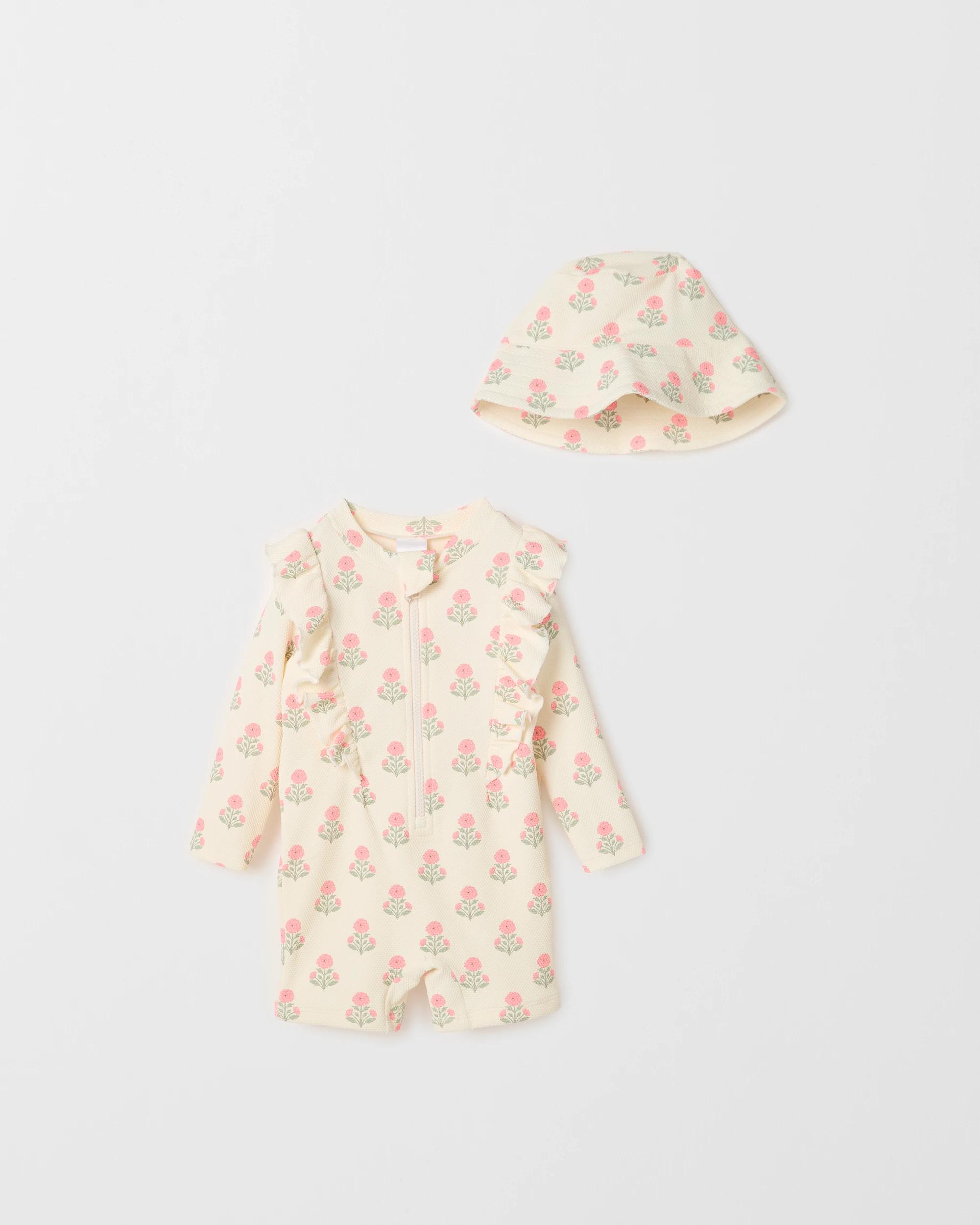1 Target Baby Baby Textured Rashsuit Swim Set with Hat FLORAL STAMP, 1 of 2
