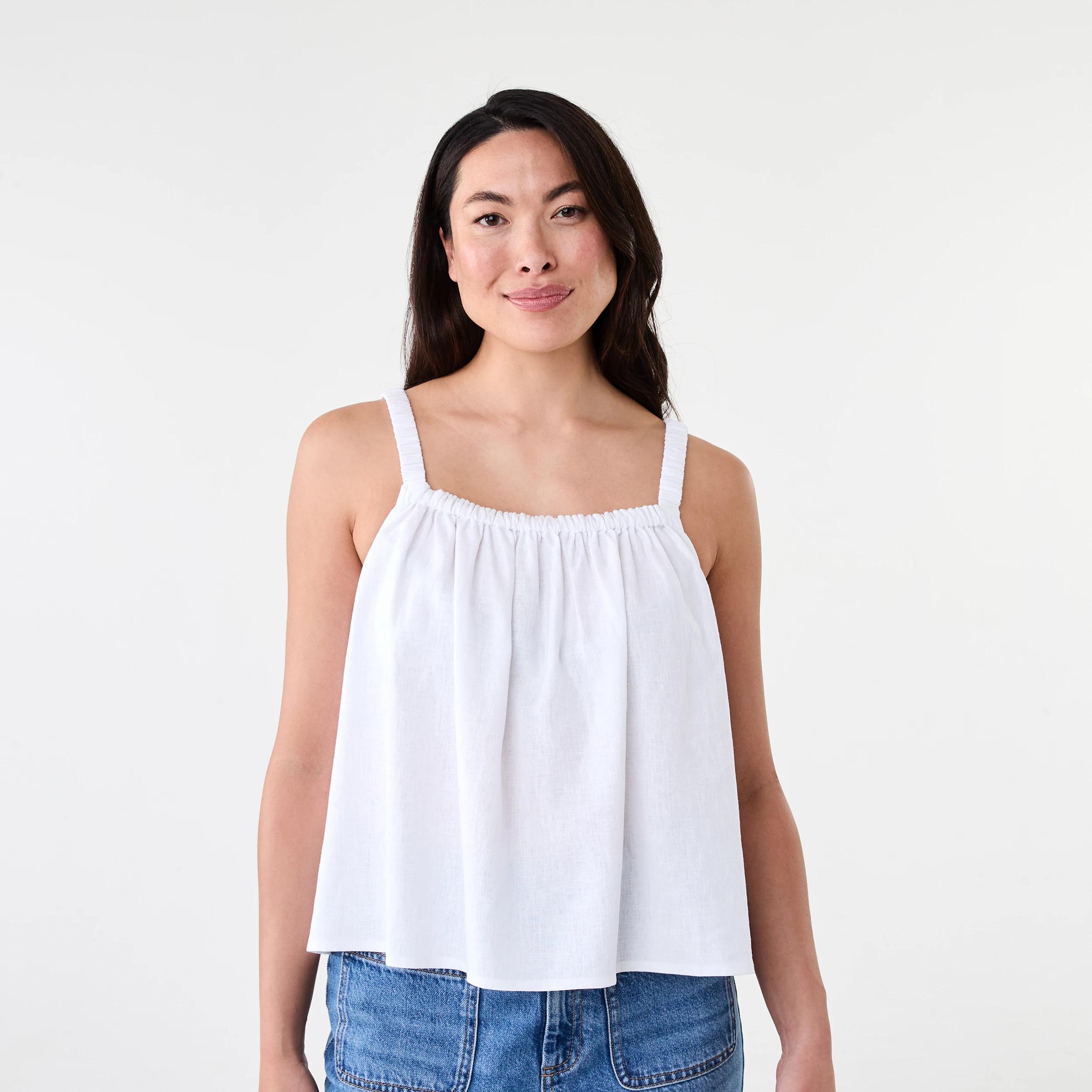 1 Sleeveless Square Neck Linen Blend Top White, 1 of 6