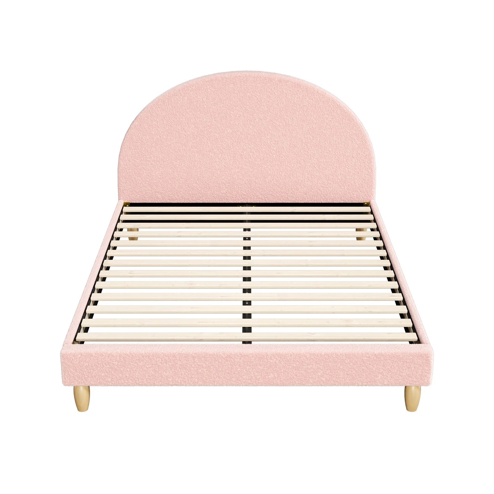 5 Oikiture Bed Frame Double Size Platform Base Arched Bedhead Boucle - Pink, 5 of 7