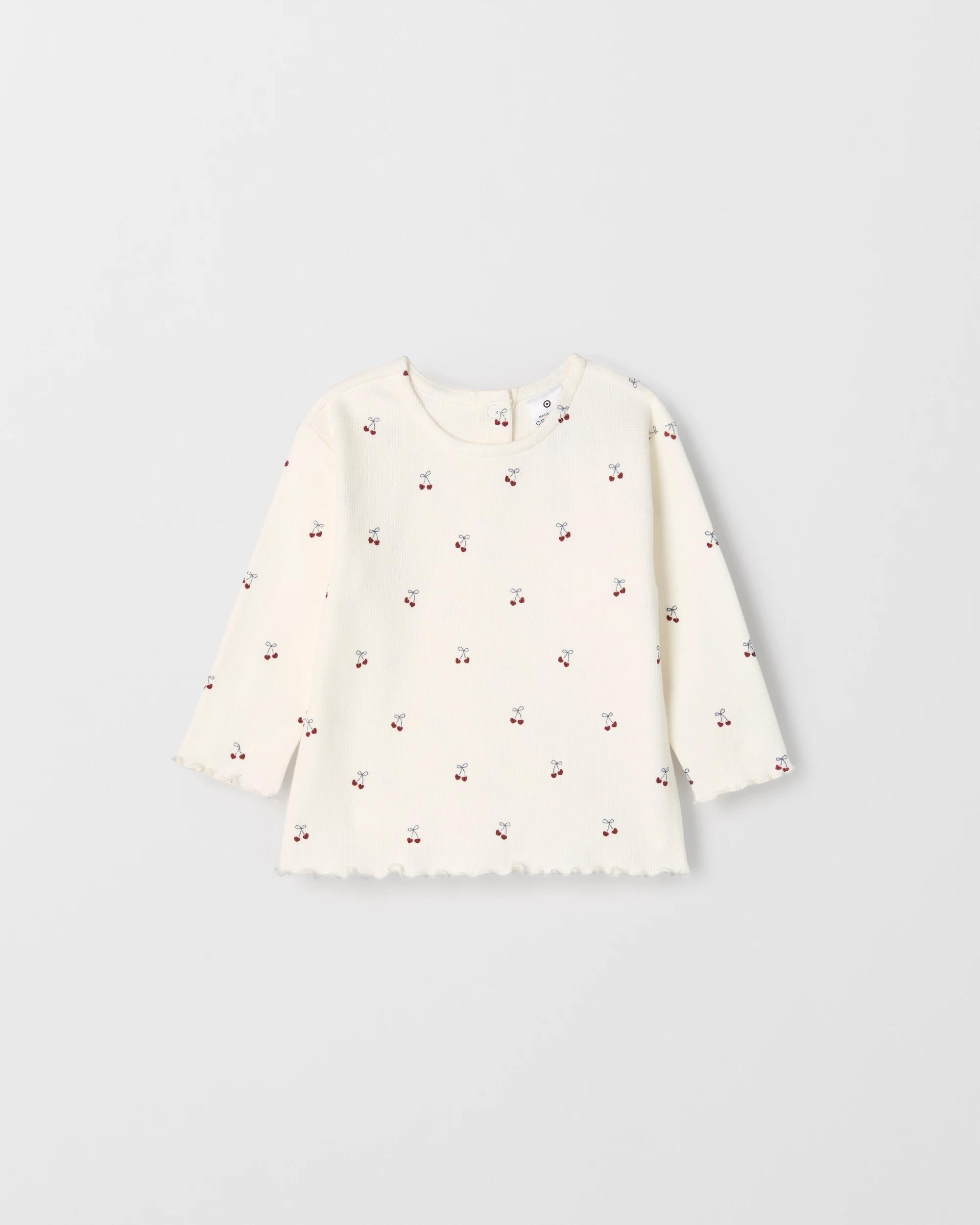 2 Target Baby Baby Organic Cotton 2 Pack Long Sleeve Waffle & Rib T-Shirt CHERRIES, 2 of 4