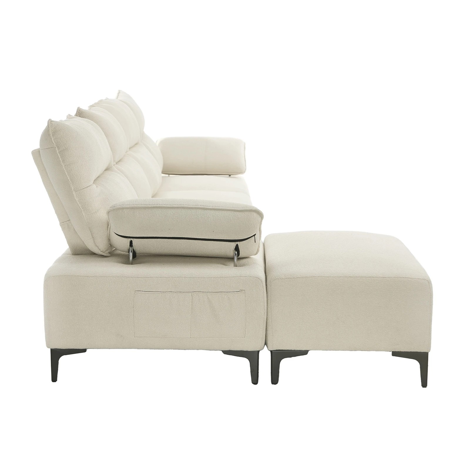 8 Oikiture 5 Seater Modular Sofa Chenille Couch Ottoman Set - Beige, 8 of 10