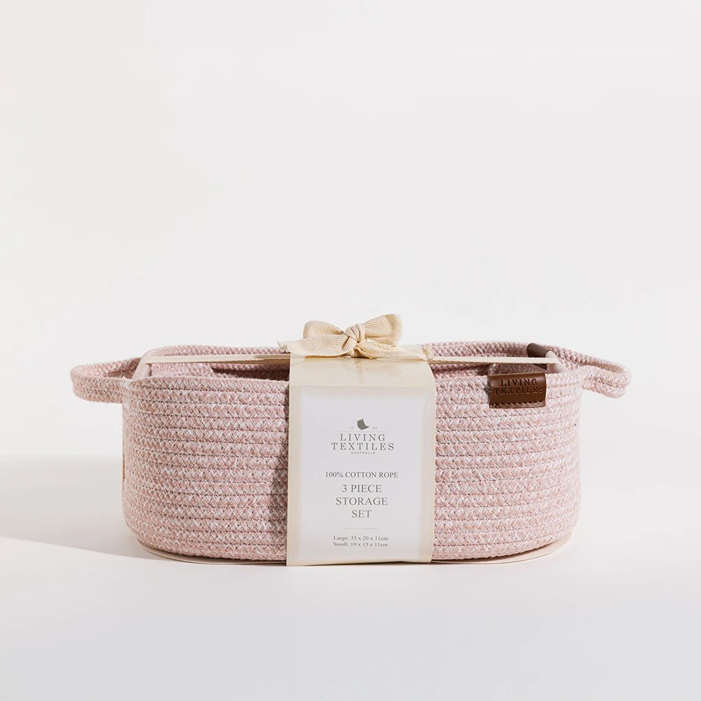 4 Living Textiles 3 Piece Cotton Rope Nursery Storage Basket Set – Pink, 4 of 5
