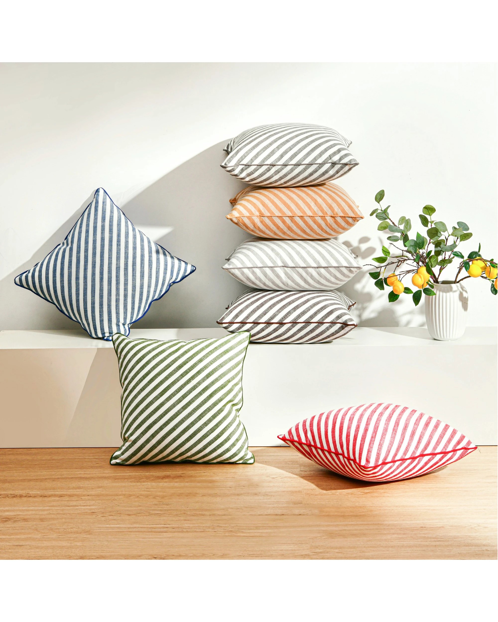 5 Cadence & Co. Oscar Faux Linen Striped Cushion - Olive, 5 of 5