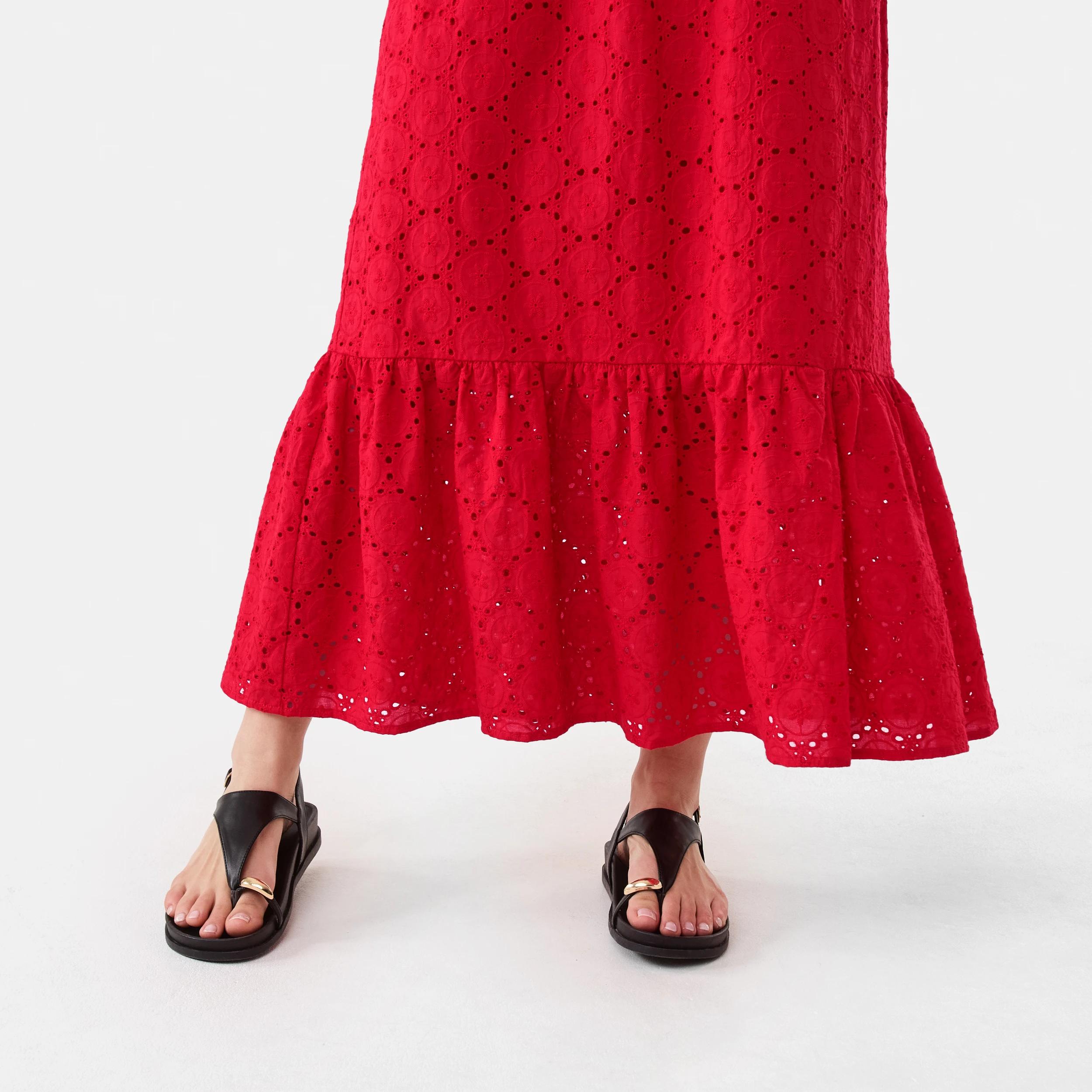 7 Sleeveless Tiered Broderie Midi Dress Strawberry, 7 of 10