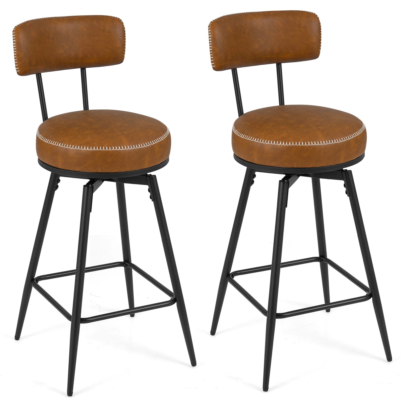 1 Costway 2x Swivel Bar Stools Modern Counter Height Chairs Kitchen Faux Leather Upholstered Barstools, 1 of 4