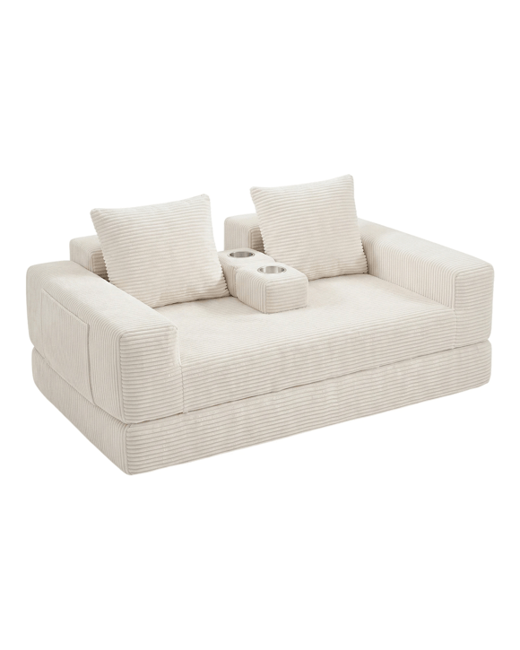 Advwin Folding Sofa Bed 2 in 1 Convertible Floor Loveseat Fold Out Corduroy Sleeper Couch - Beige