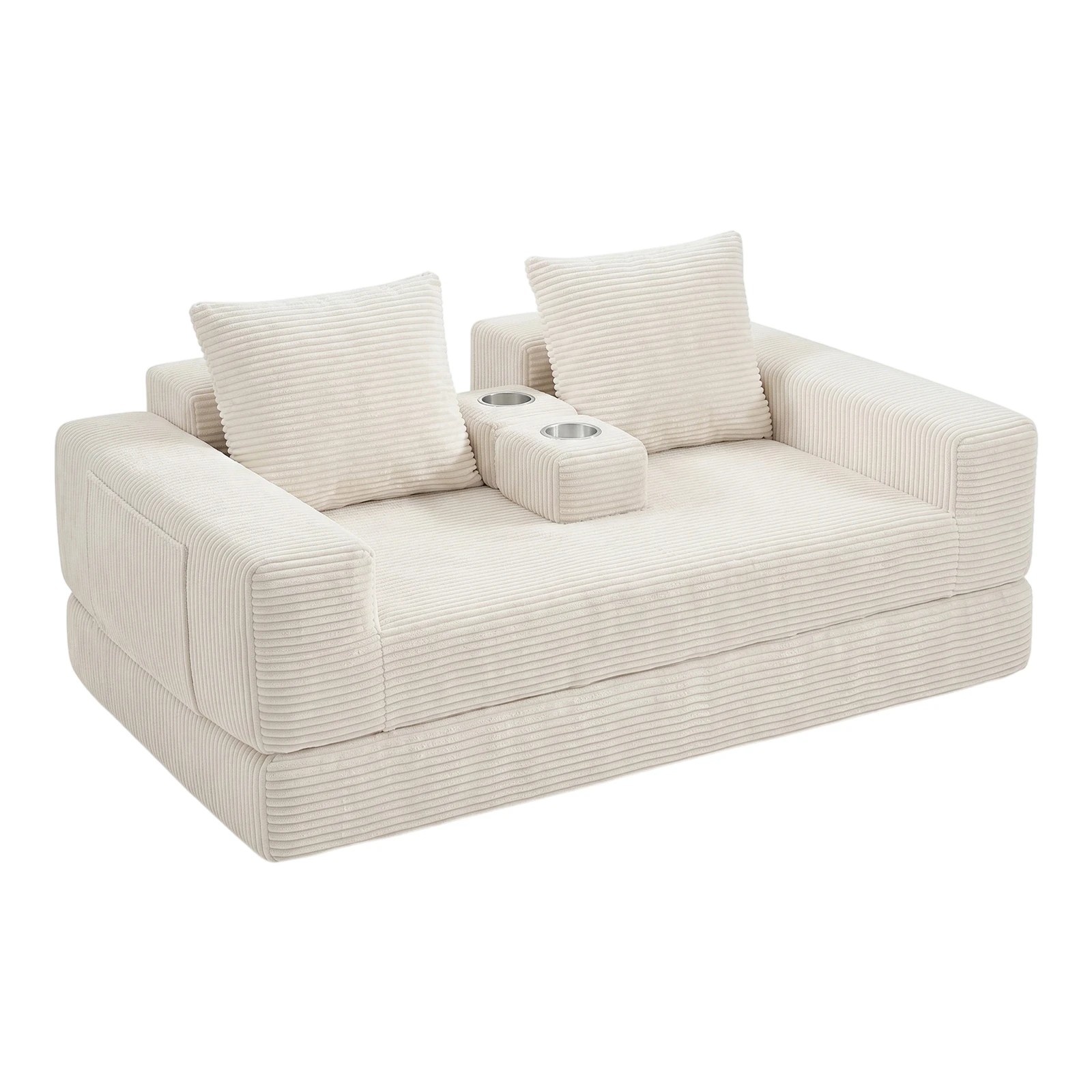 1 Advwin Folding Sofa Bed 2 in 1 Convertible Floor Loveseat Fold Out Corduroy Sleeper Couch - Beige, 1 of 7