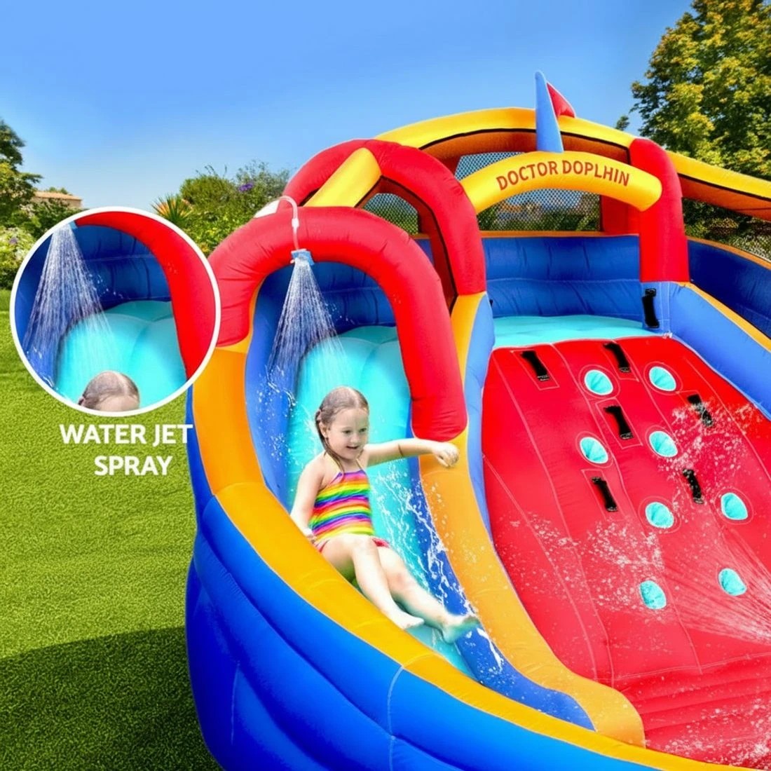 4 Kids Inflatable Pool Water Slide Cannon Splash Park Toss Game 408X386CM - Multi, 4 of 6