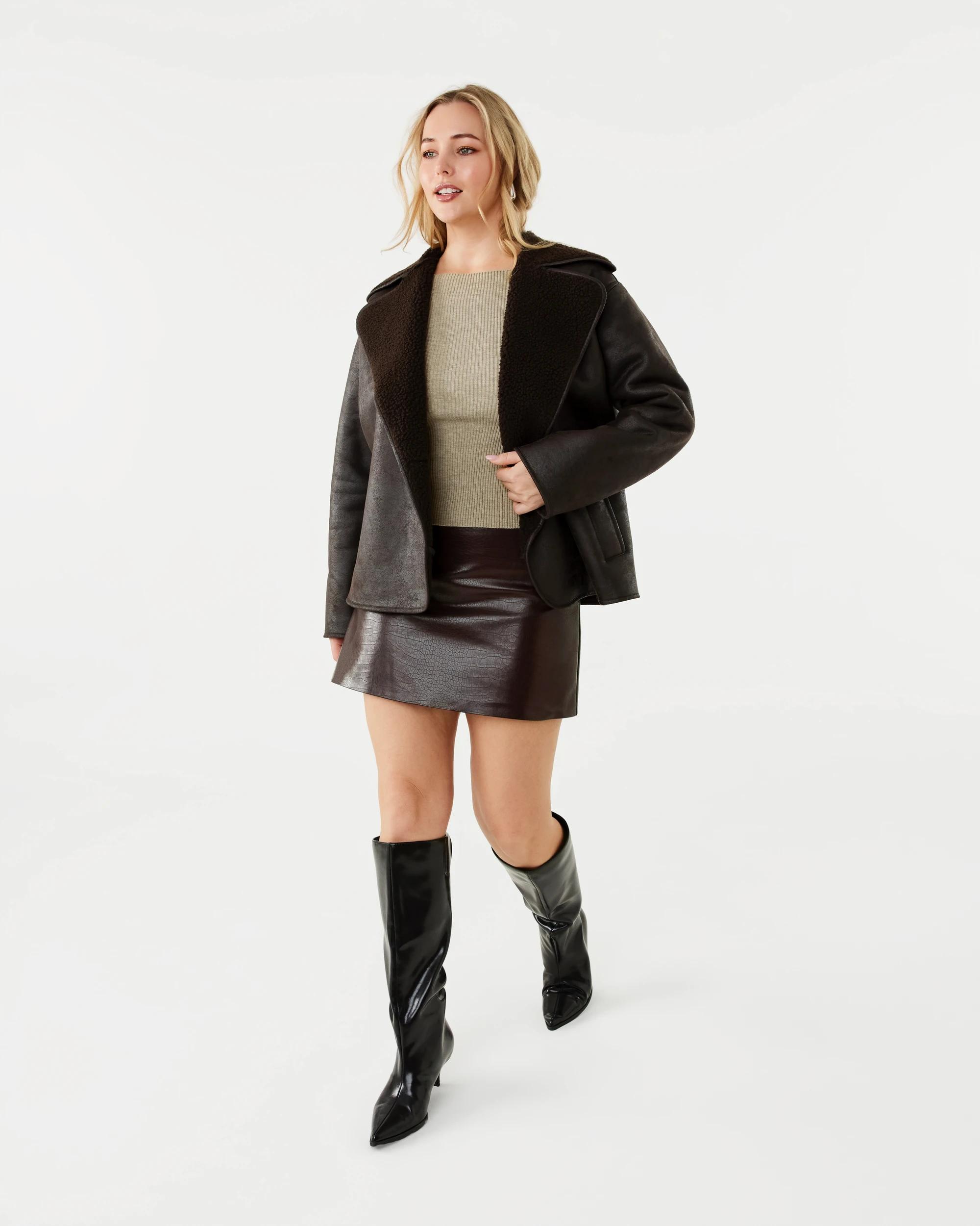 3 PU Croc Mini Skirt Brown Croc, 3 of 7