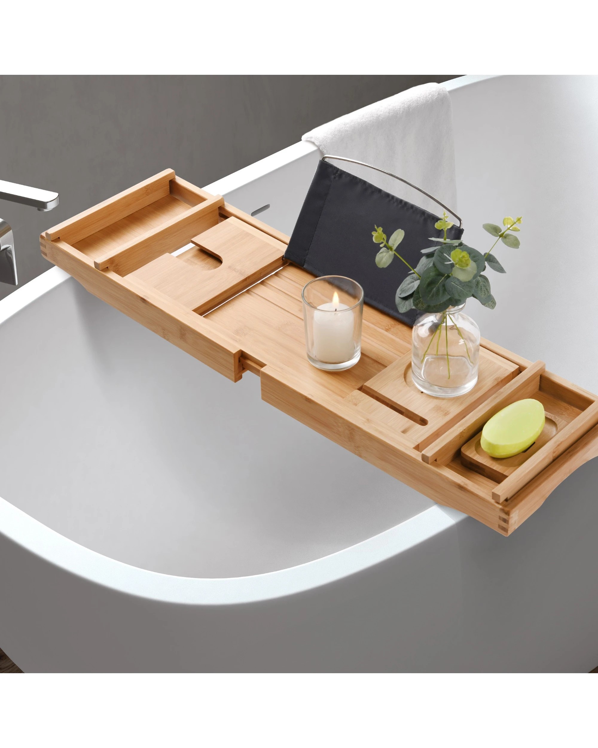 1 Cadence & Co. Bimini Adjustable Bamboo Bath Caddy - Natural, 1 of 5