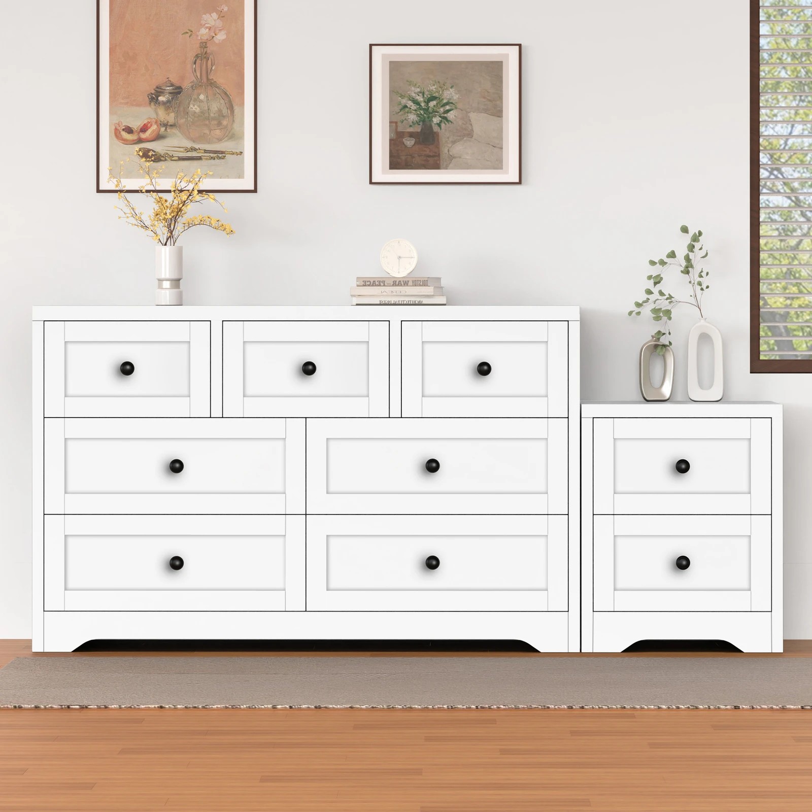 2 Alfordson 7 Chest of Drawers Bedside Table Hamptons Bedroom Storage - White, 2 of 10