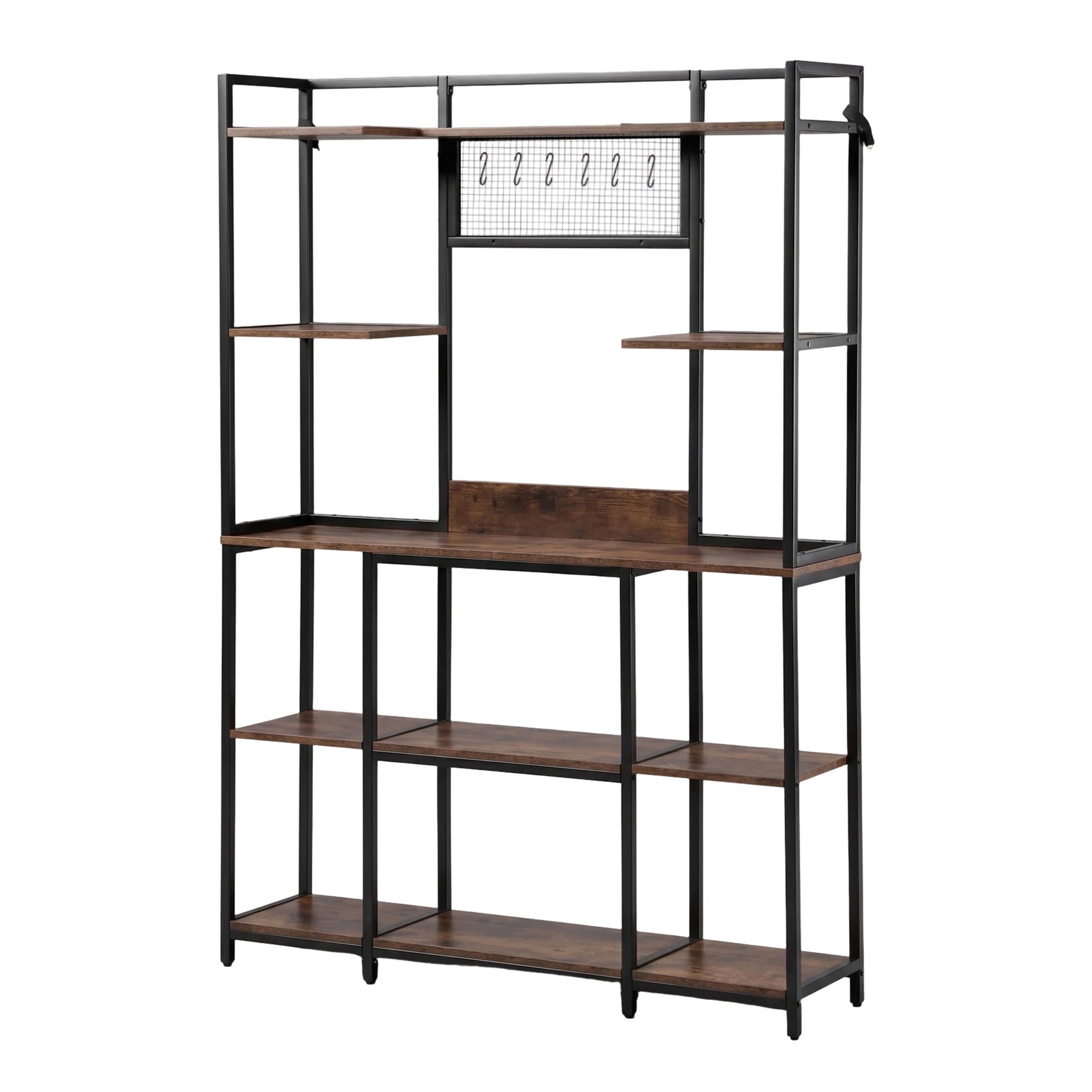 1 Artiss Kitchen Rack with 6 Hooks Microwave Storage Shelf 120cm x 170cm - Brown, 1 of 9