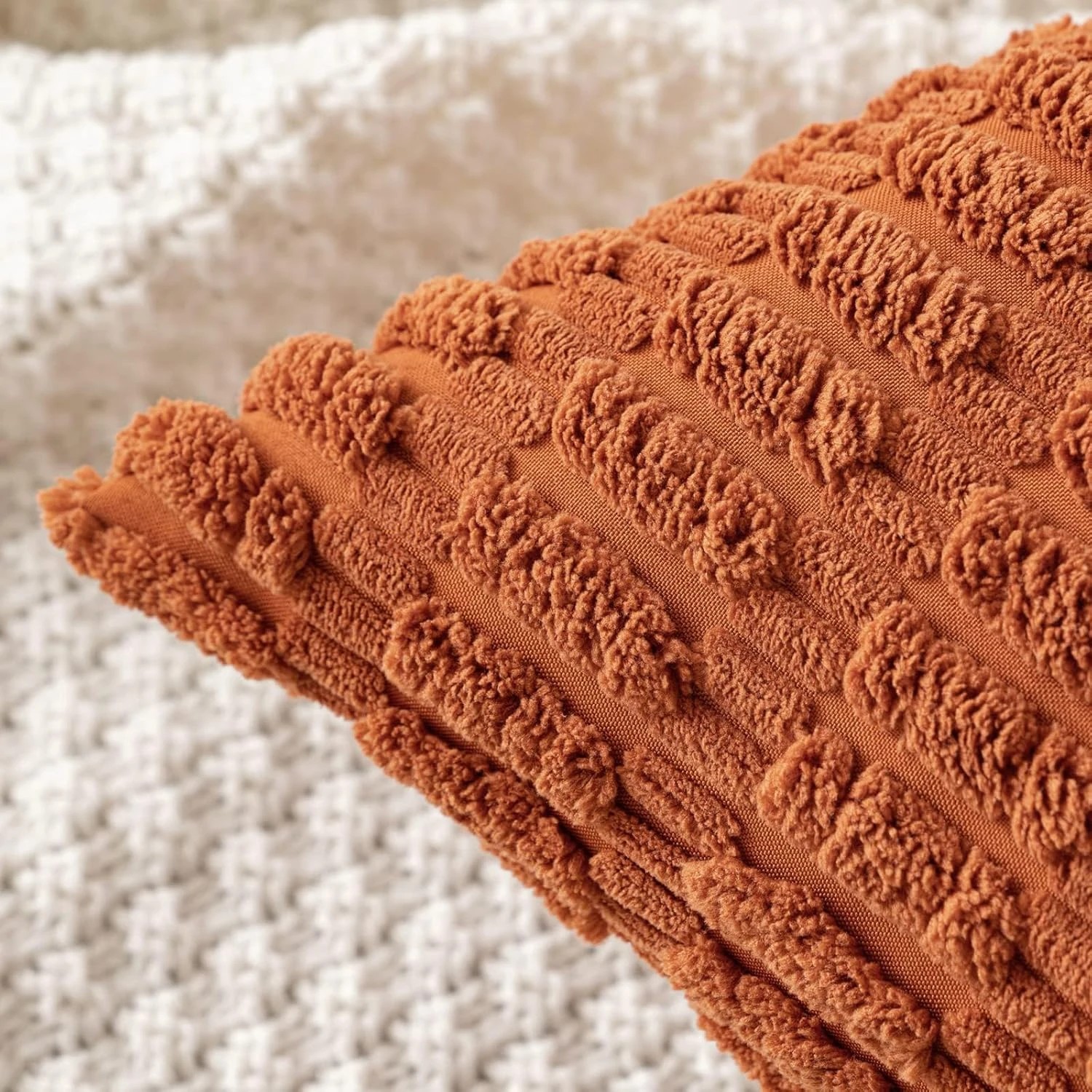 2 Gioia Casa 2-Pack Boho Striped Corduroy Cushion Covers 30x50cm - Rust, 2 of 3