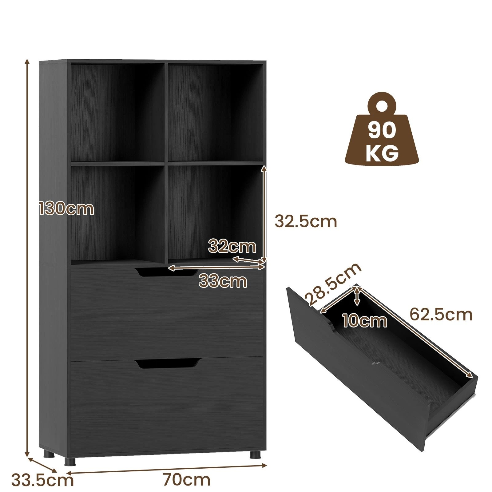 4 Costway 4 Cube 5-Tier Bookcase w/2 Drawers Display Rack Bookshelf Storage Organizer - Black, 4 of 4